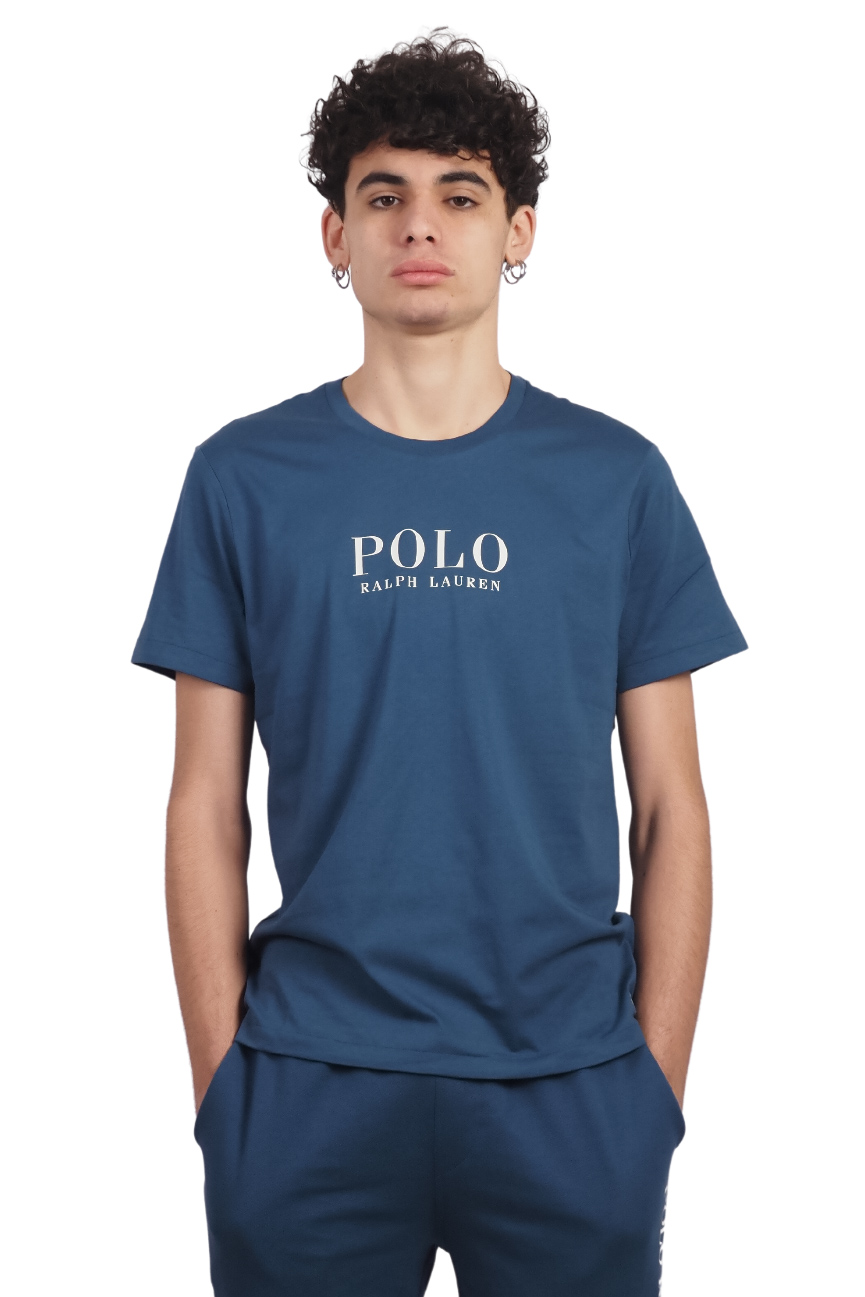 Tshirt in cotone con stampa logo Polo Ralph Lauren blu