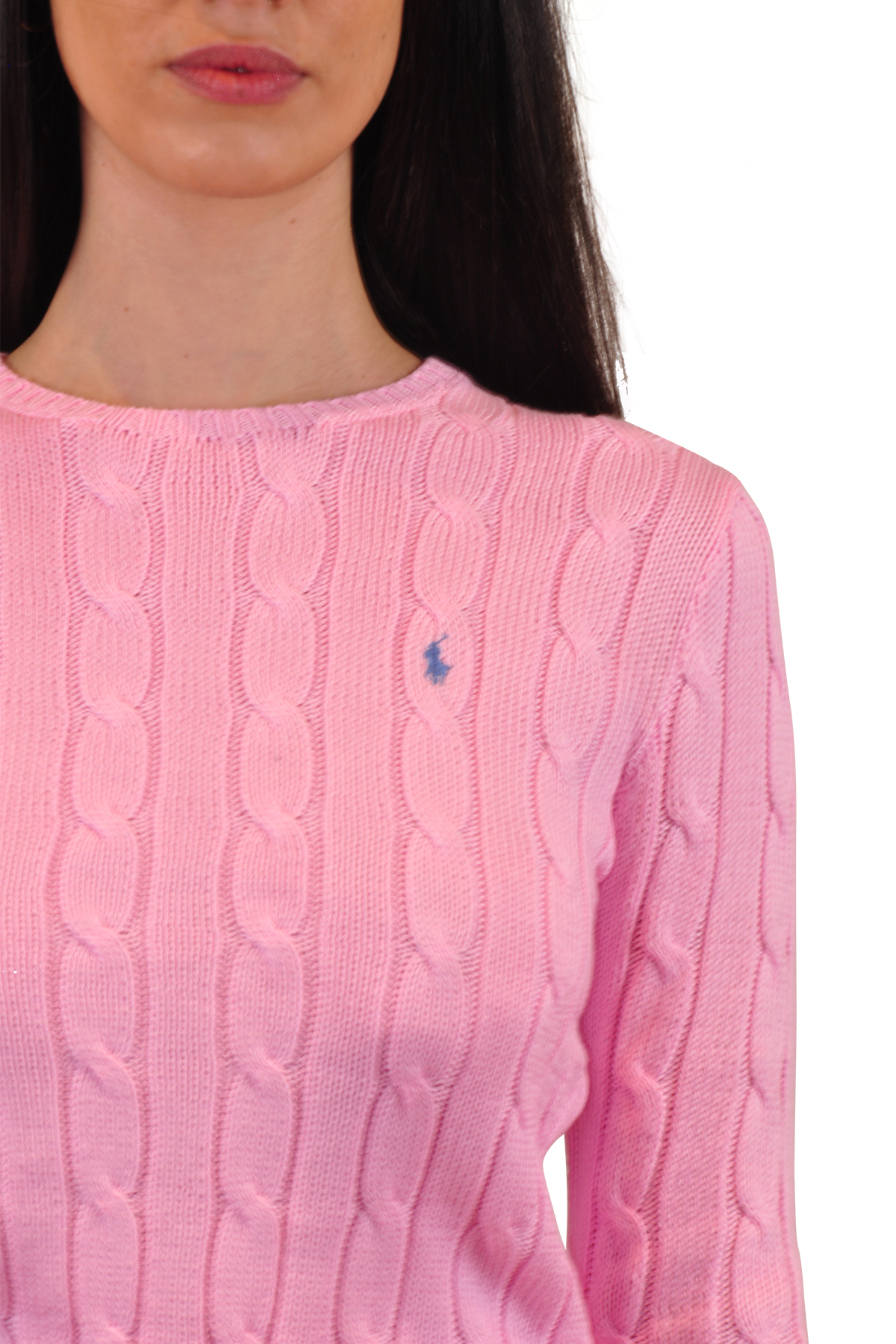 Maglia cotone a trecce rosa