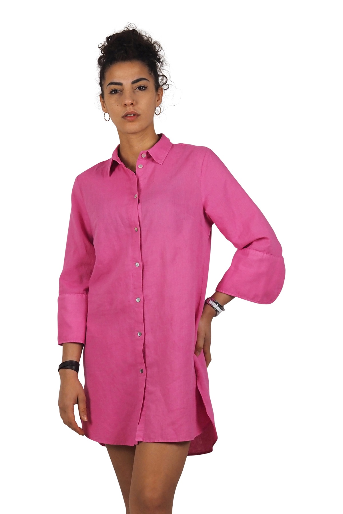 Homeward maxi camicia in lino rosa