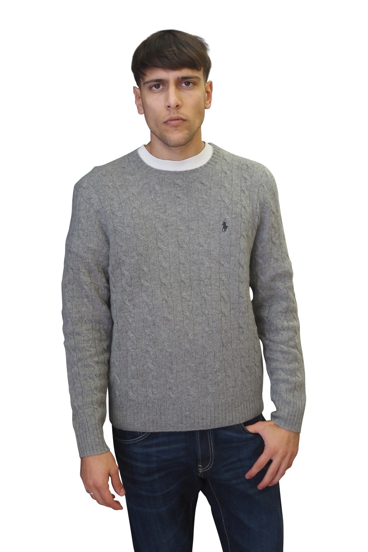 Maglia grigia girocollo lana cashmere