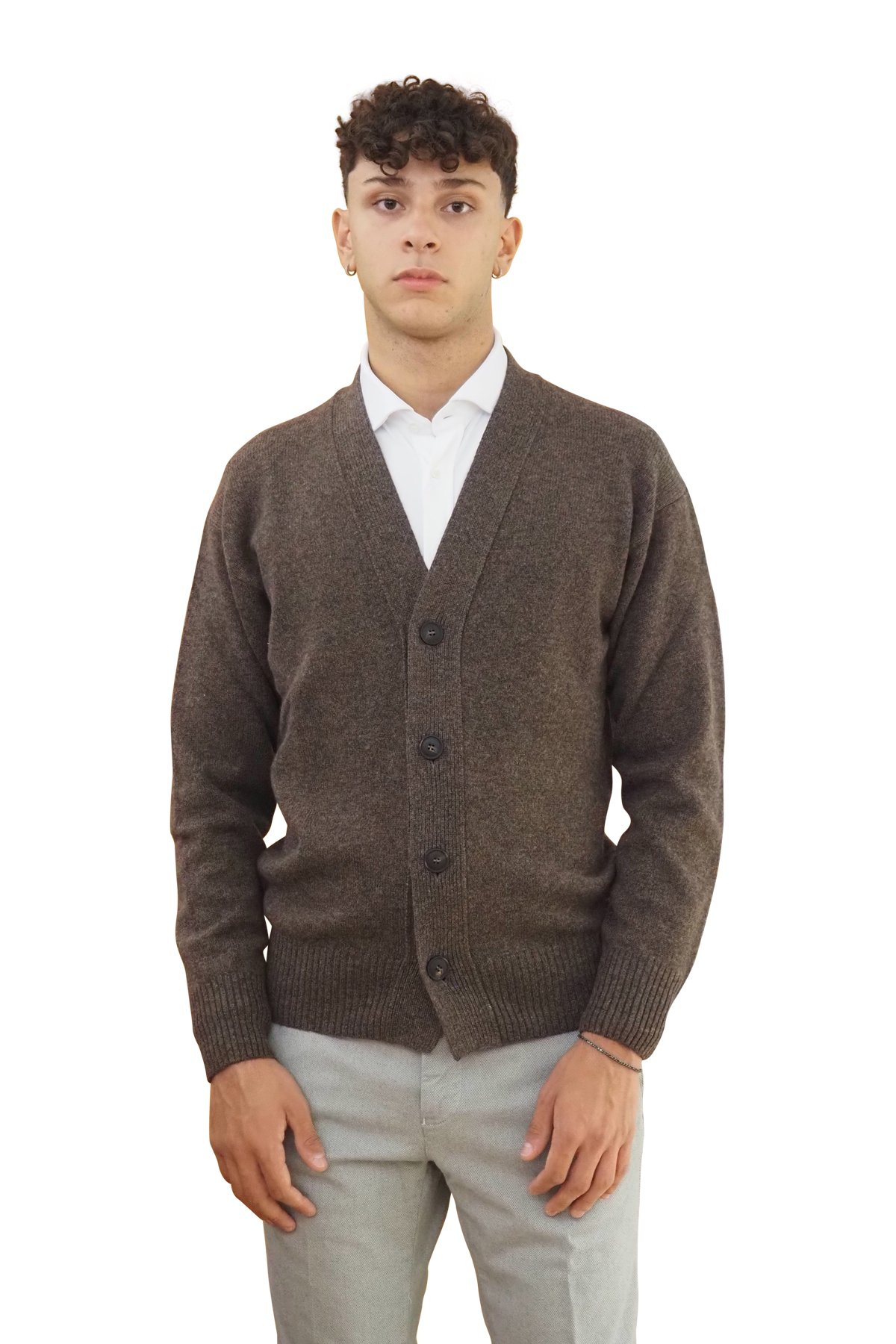 Cardigan marrone lana uomo