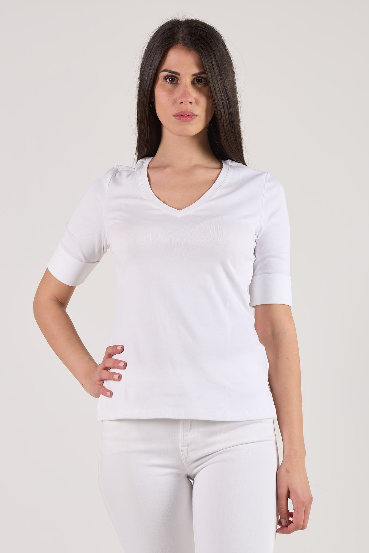 T-shirt bianca scollo a V