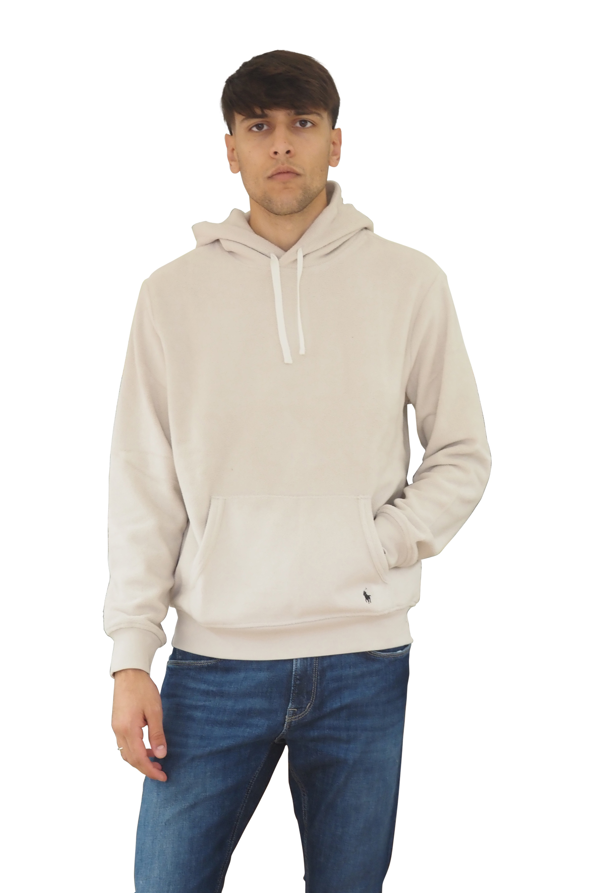 Felpa beige leggera con cappuccio
