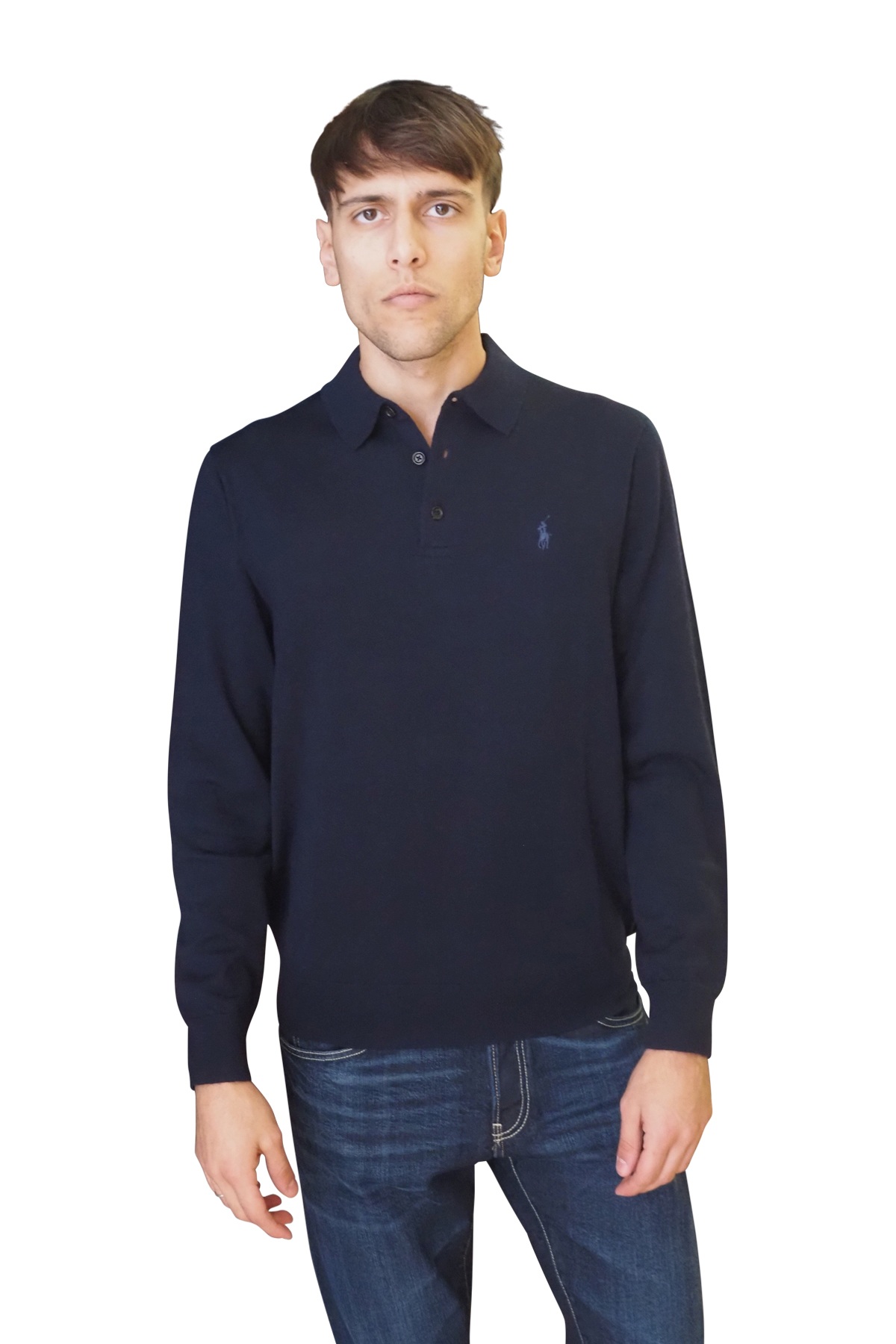 Maglia polo blu in lana