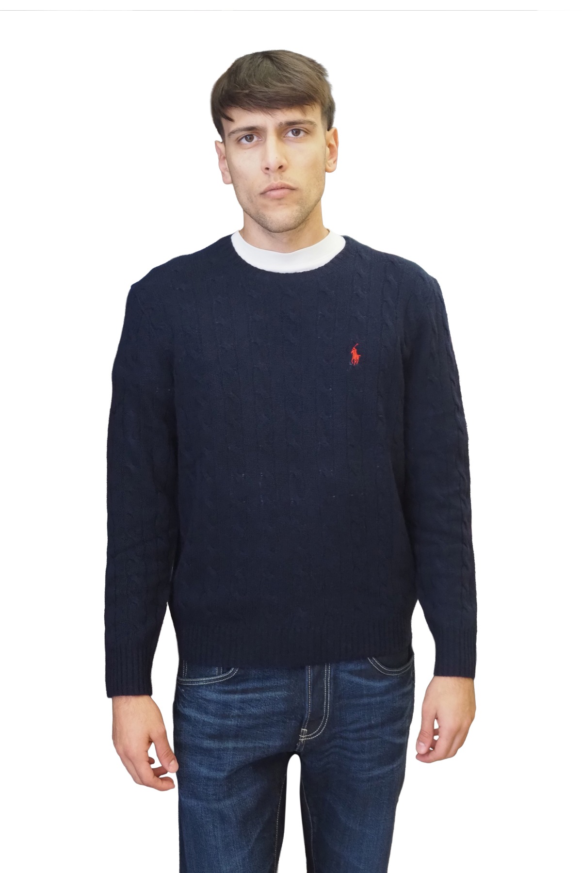 Maglia blu girocollo lana cashmere