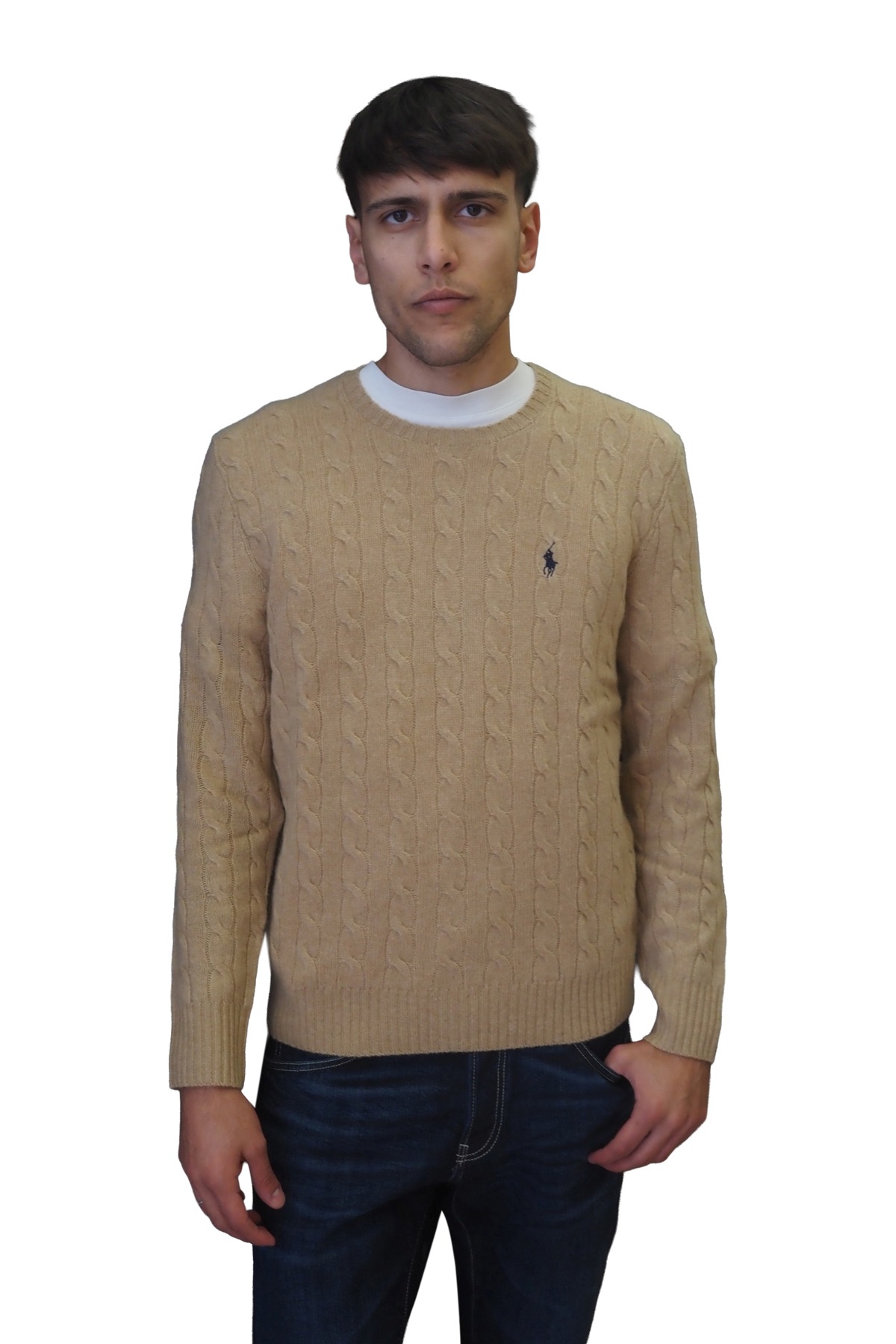Maglia beige girocollo lana cashmere