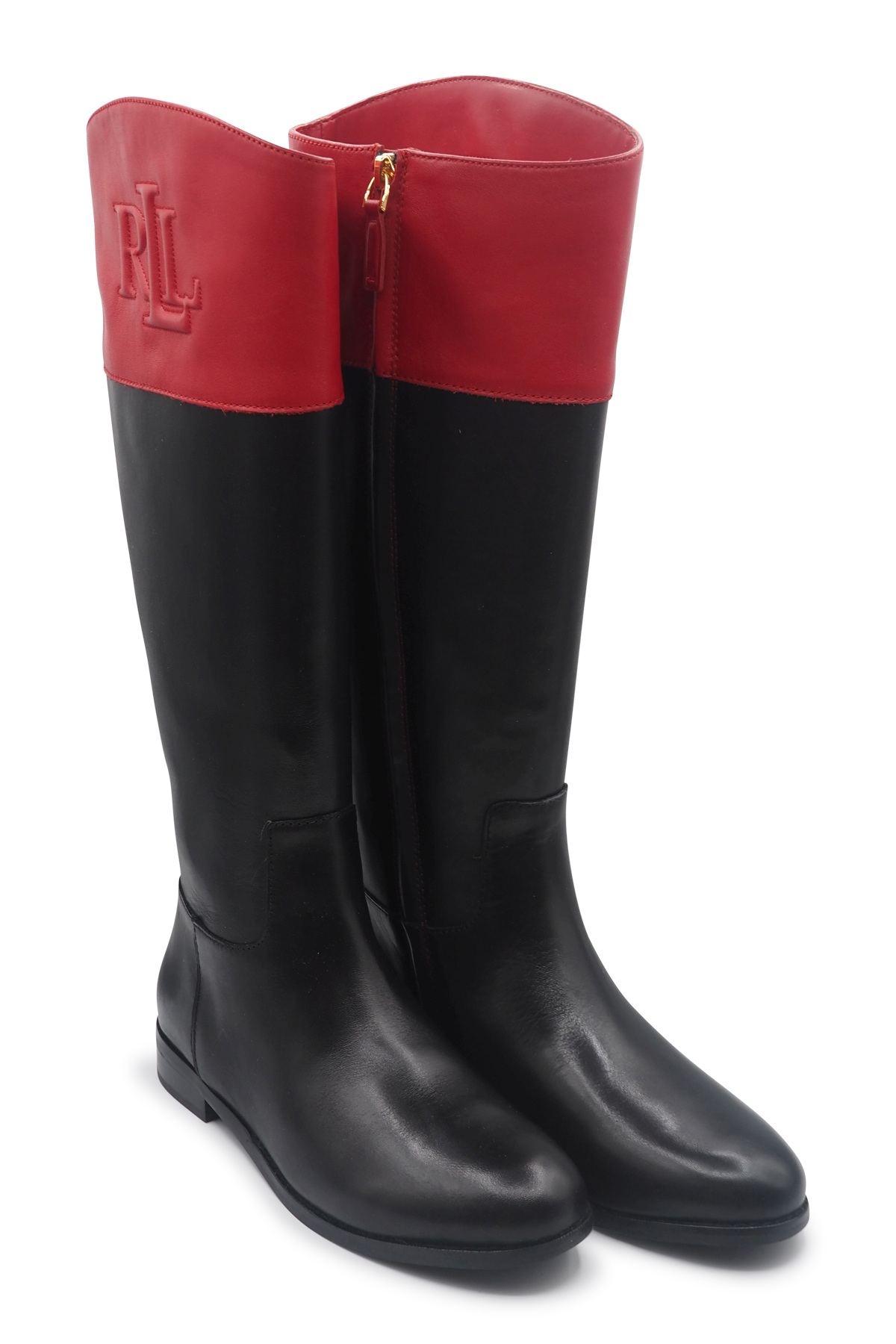 Stivali alti in pelle bicolore