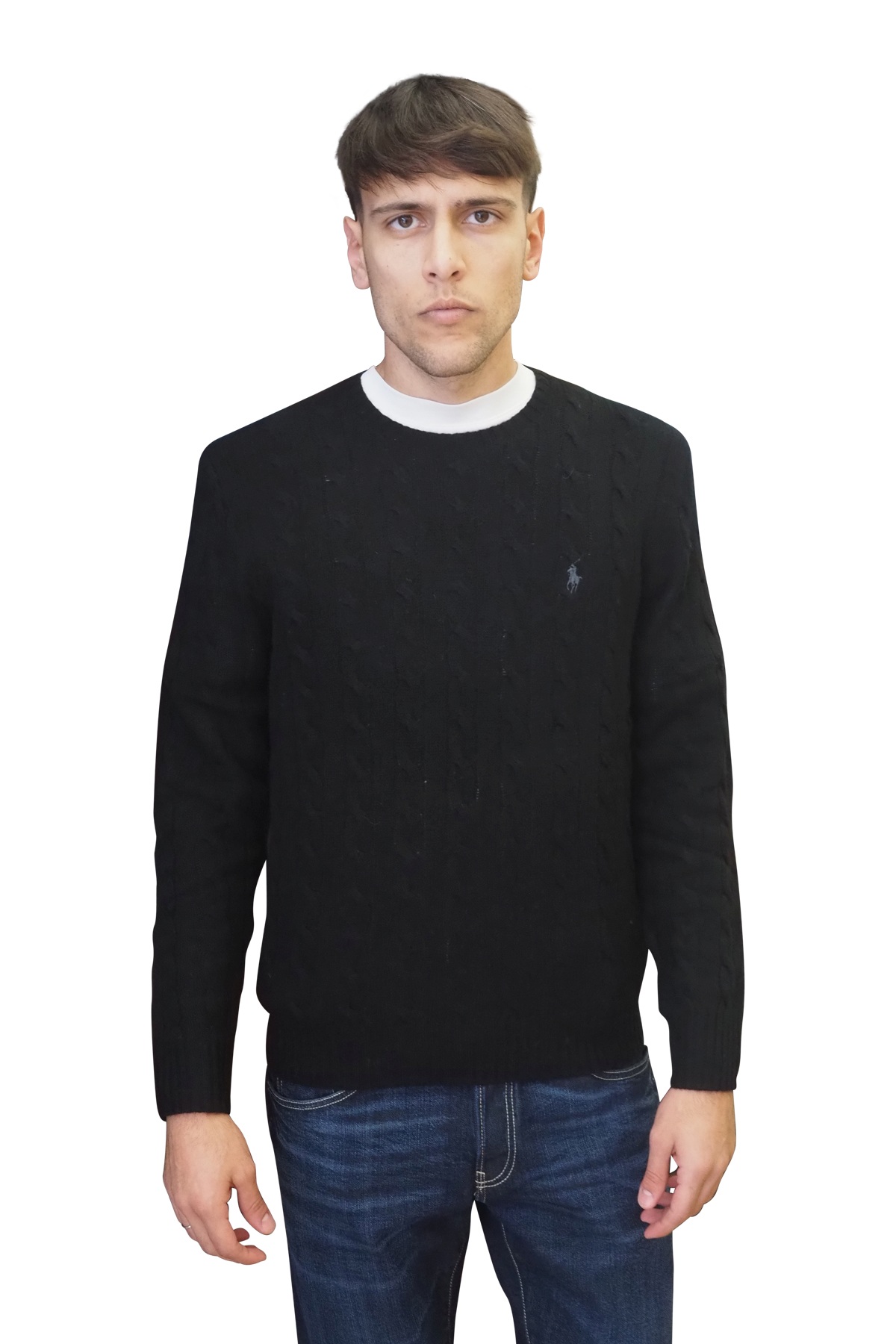 Maglia nera girocollo lana cashmere