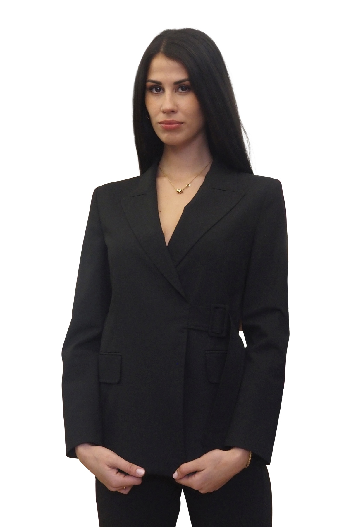 Giacca donna nera con cintura