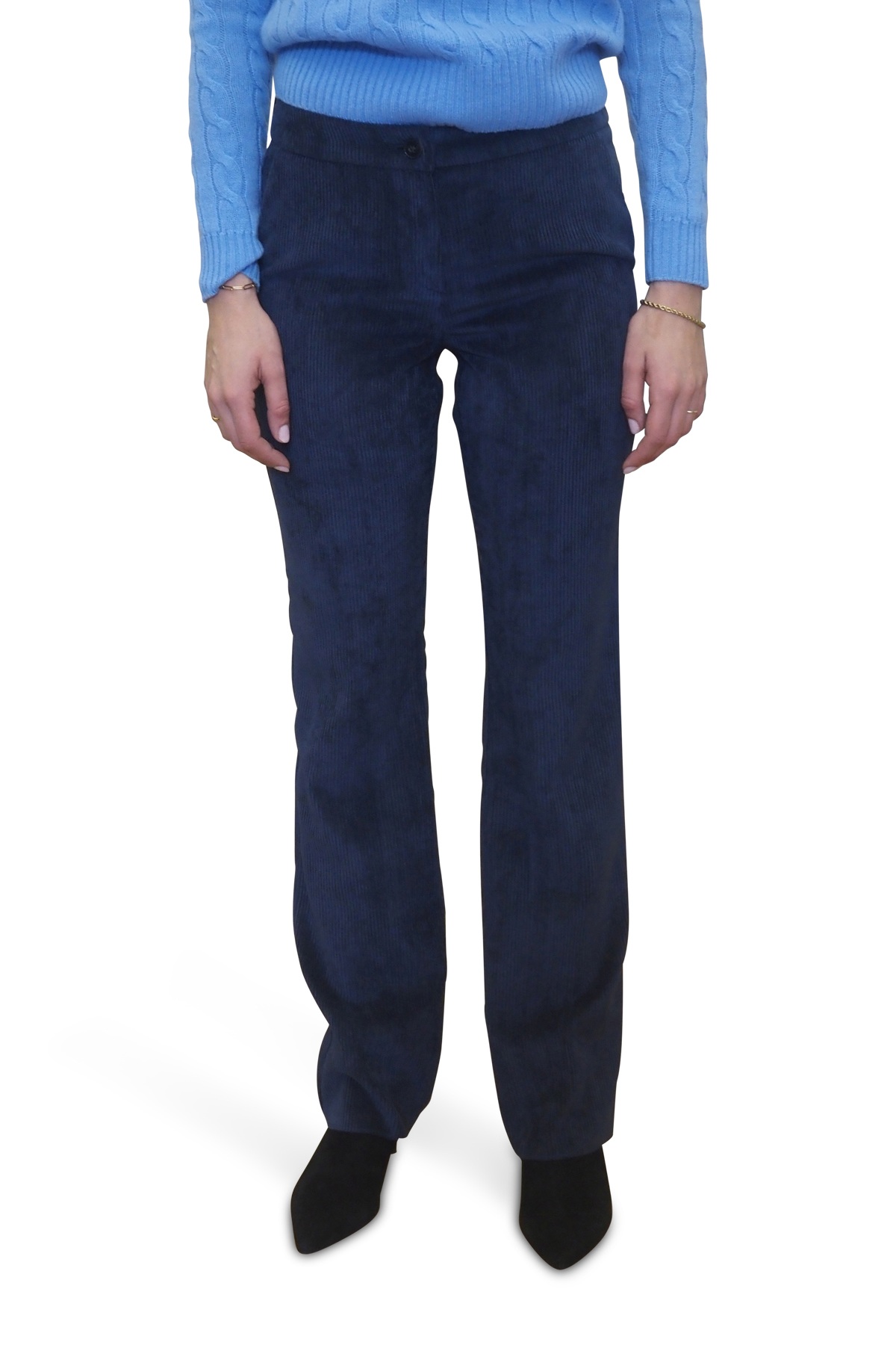 Pantaloni in velluto azzurro donna