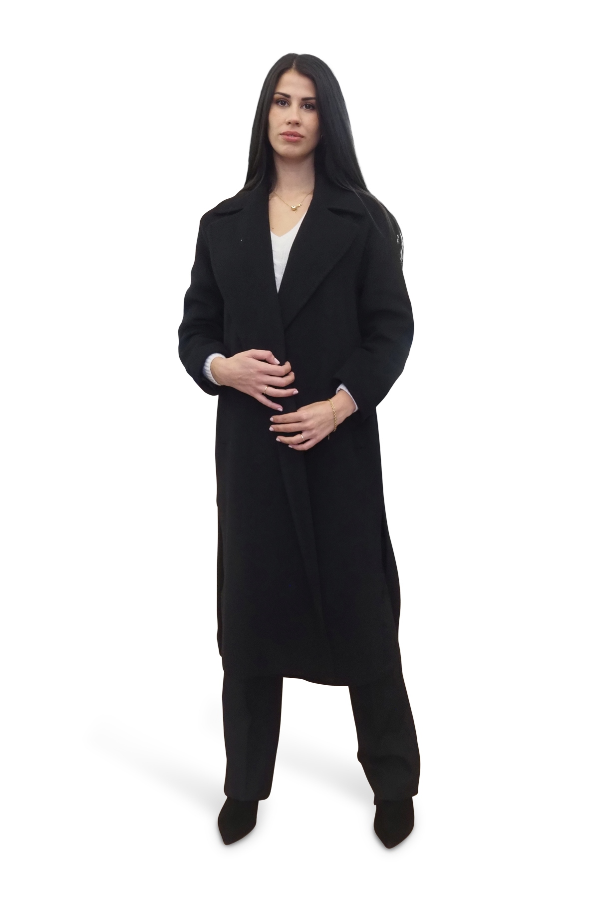 Cappotto nero collo sciallato