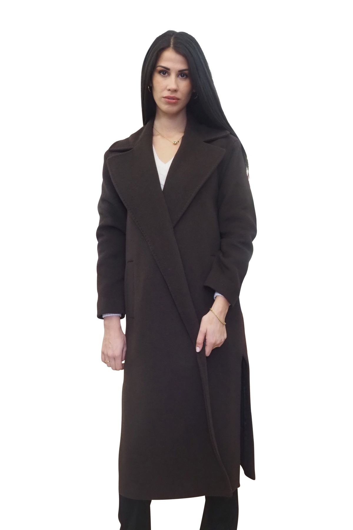 Cappotto marrone collo sciallato