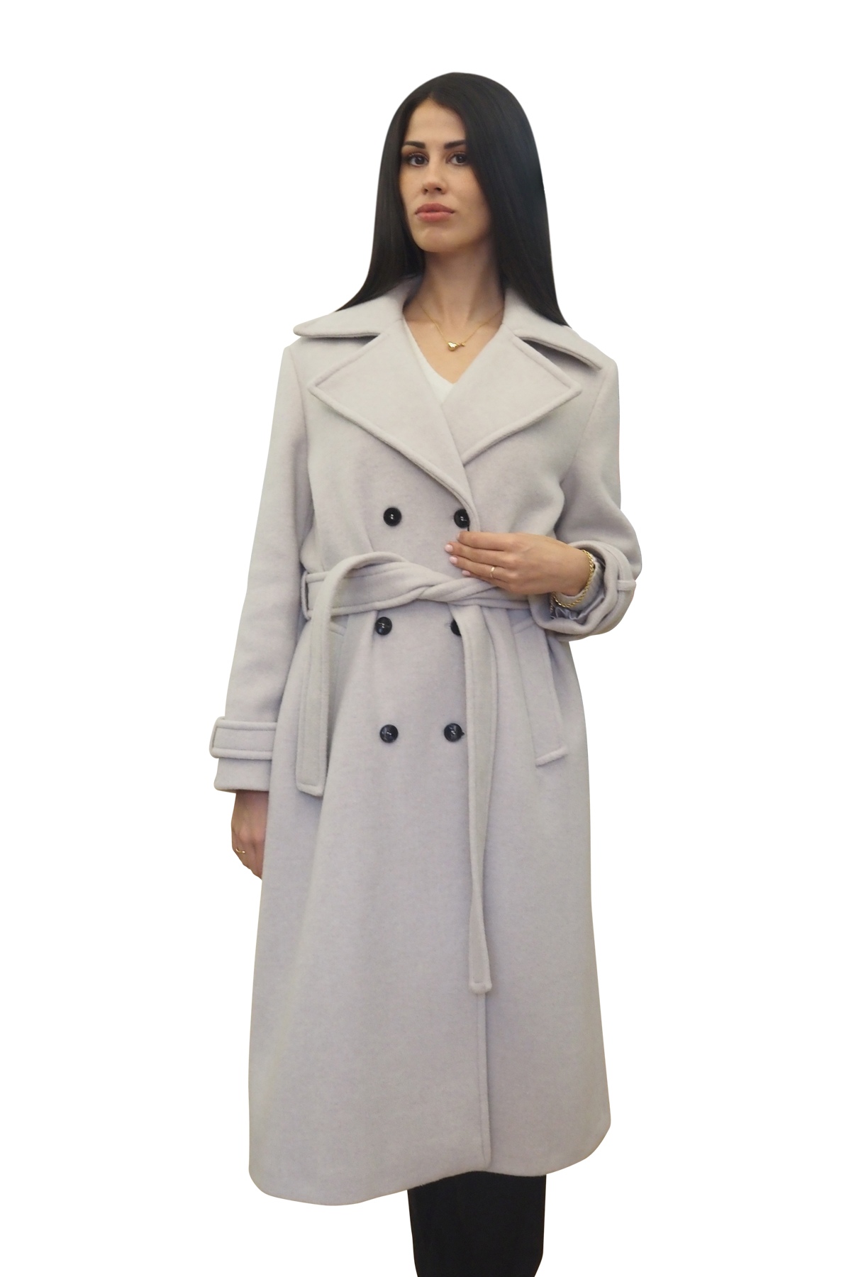Cappotto panna doppiopetto e cintura