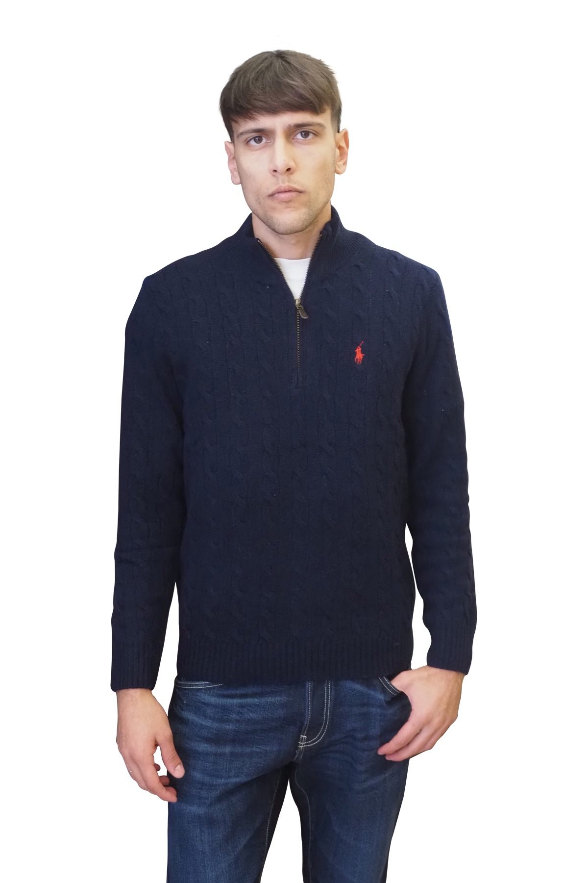 Maglia blu lana cashmere mezza zip