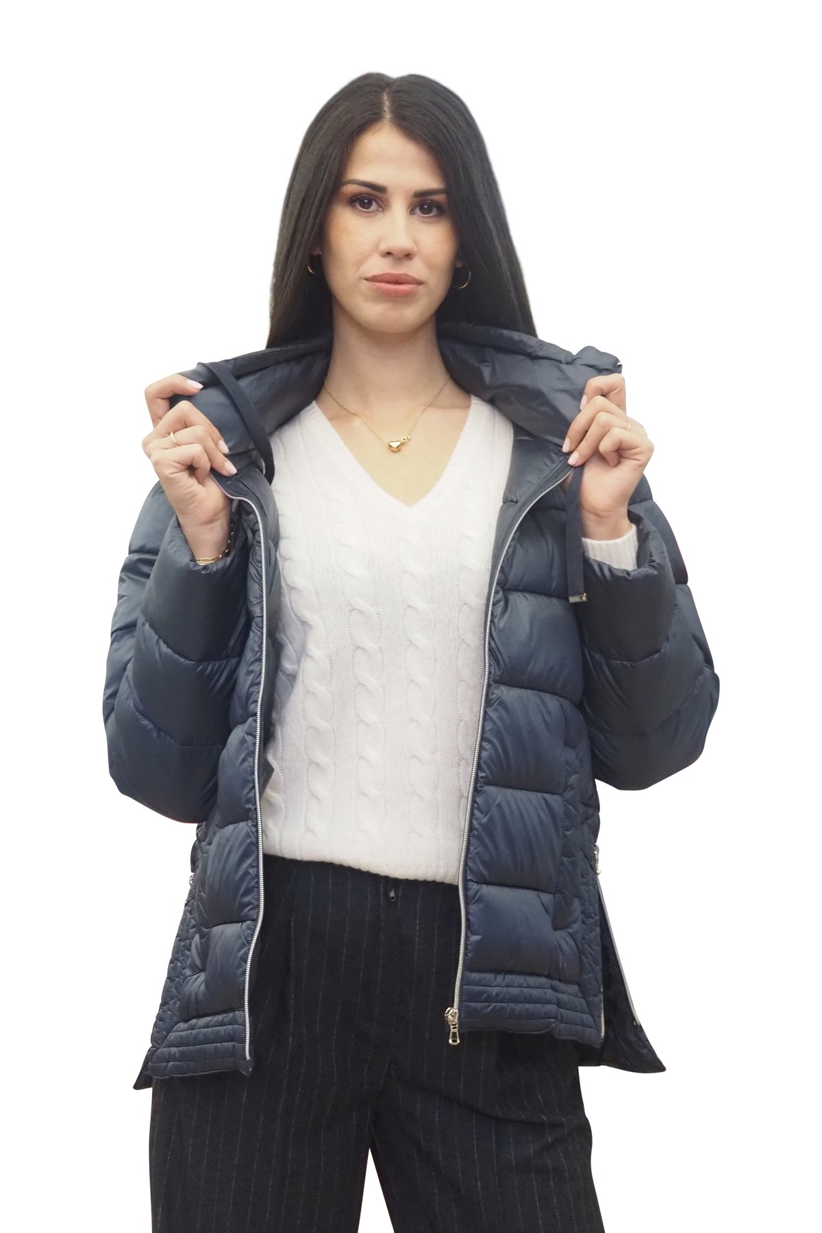 Piumino ecologico azzurro donna