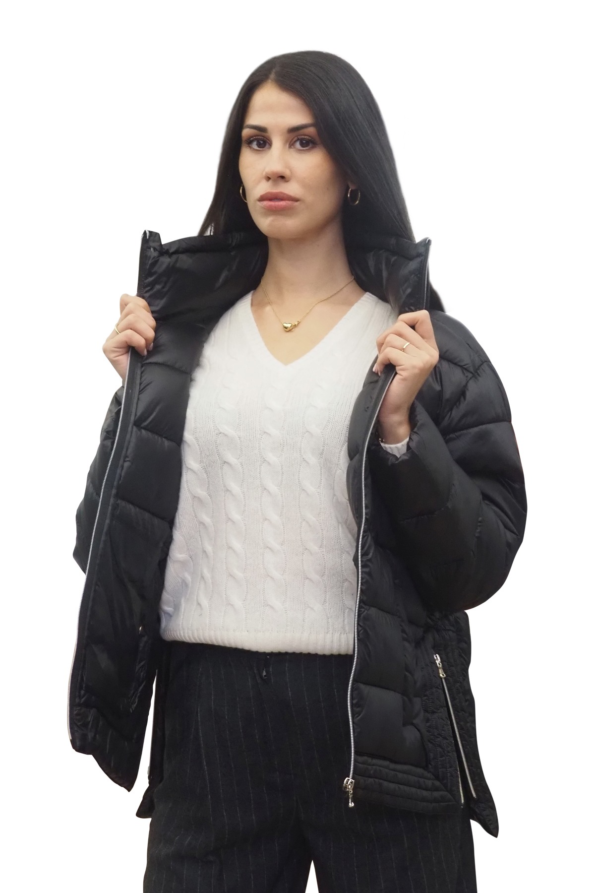 Piumino ecologico nero donna