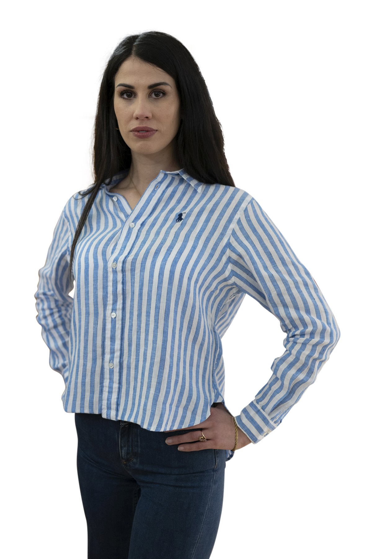 Camicia donna a righe in lino