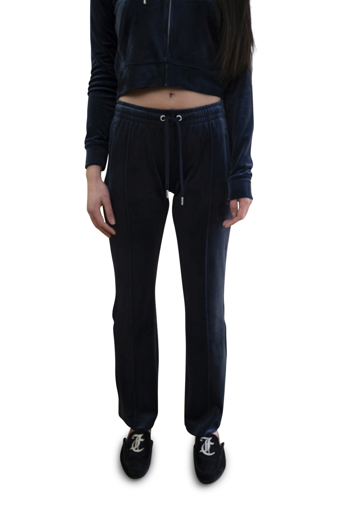 Pantaloni felpa blu logo strass