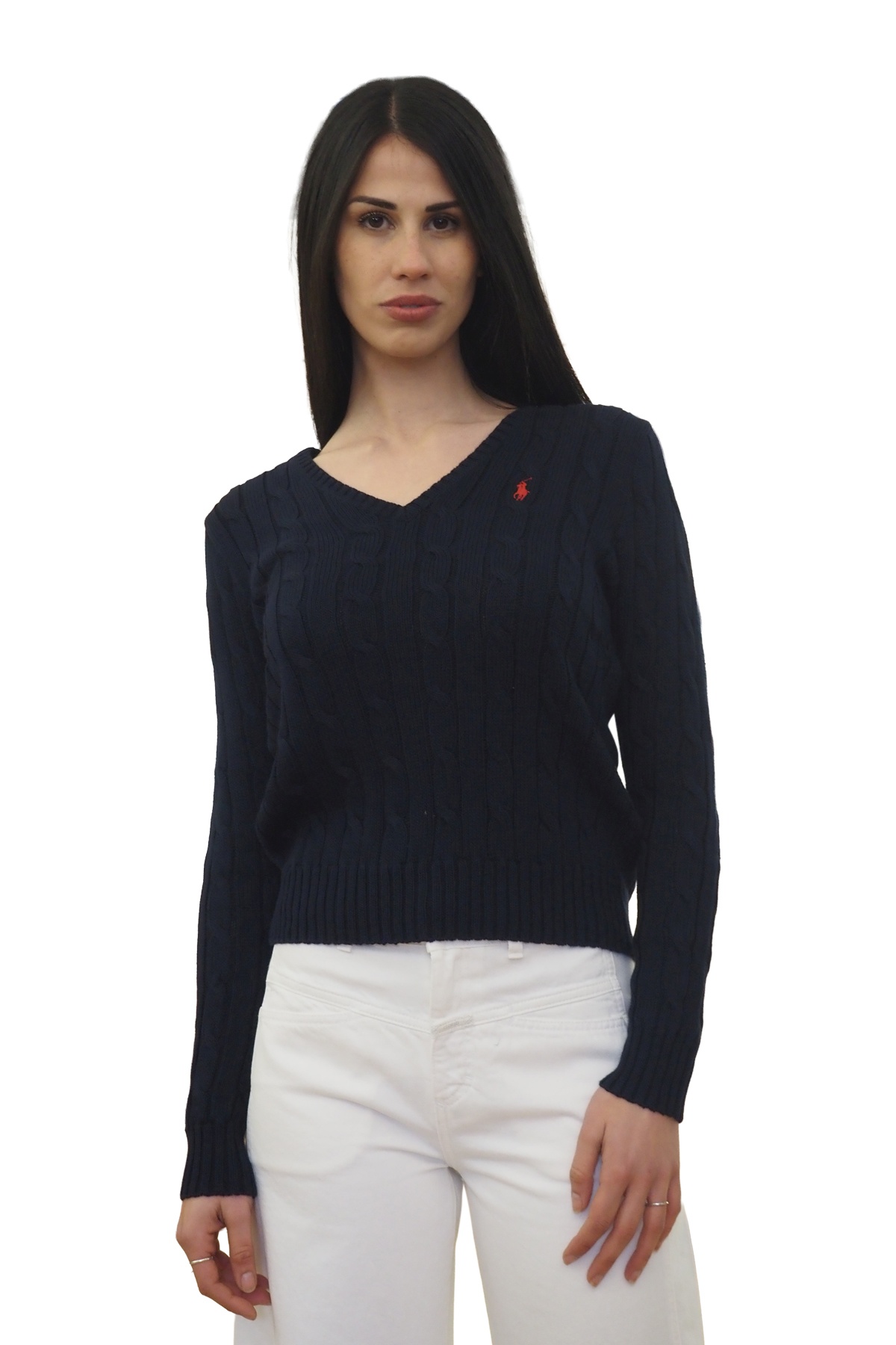 Maglia scollo a V in cotone blu