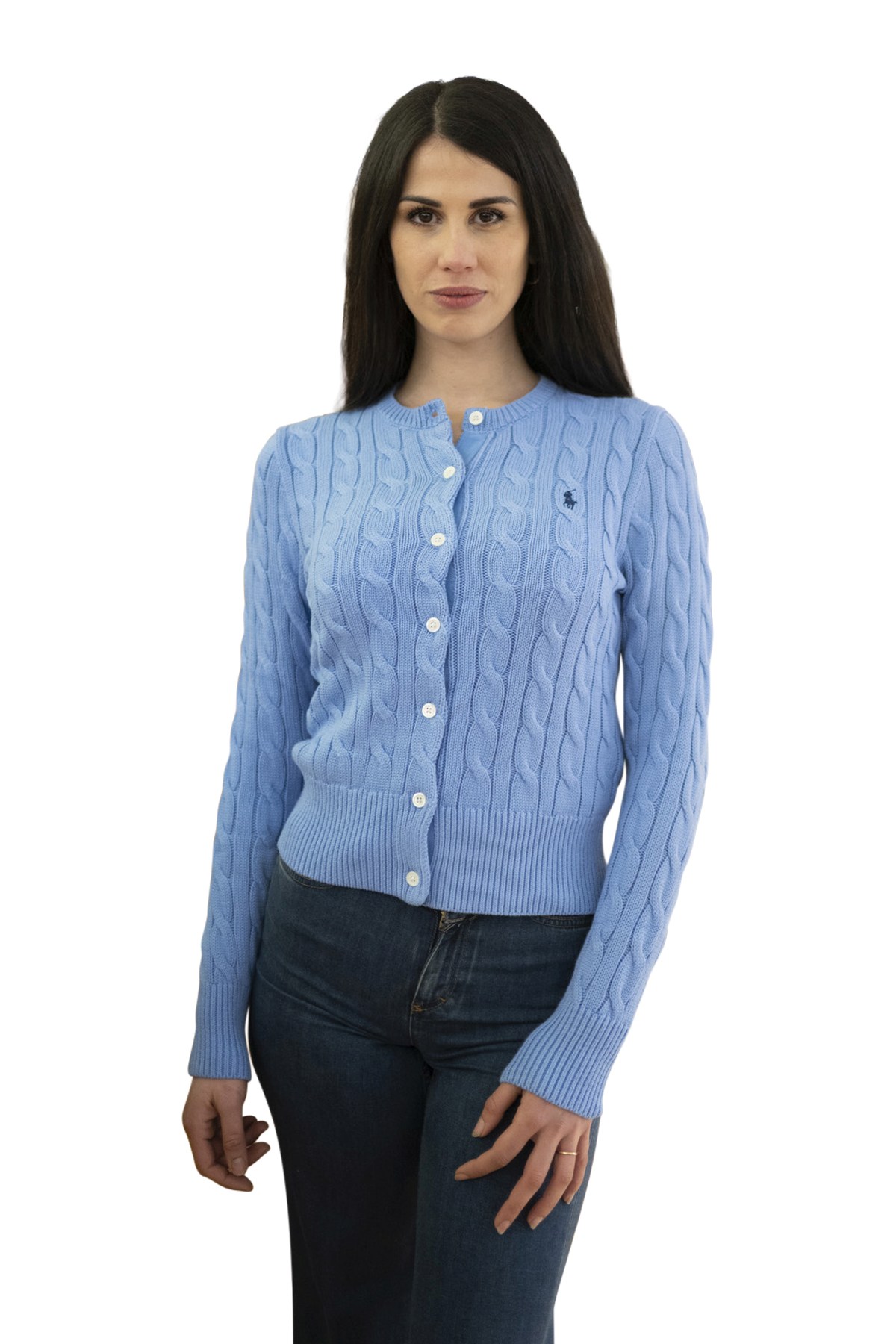 Cardigan donna in cotone azzurro