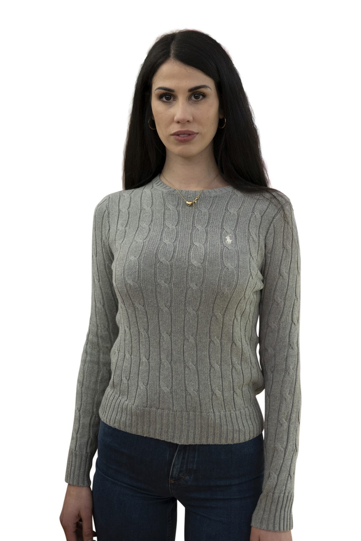 Maglia cotone a trecce grigia