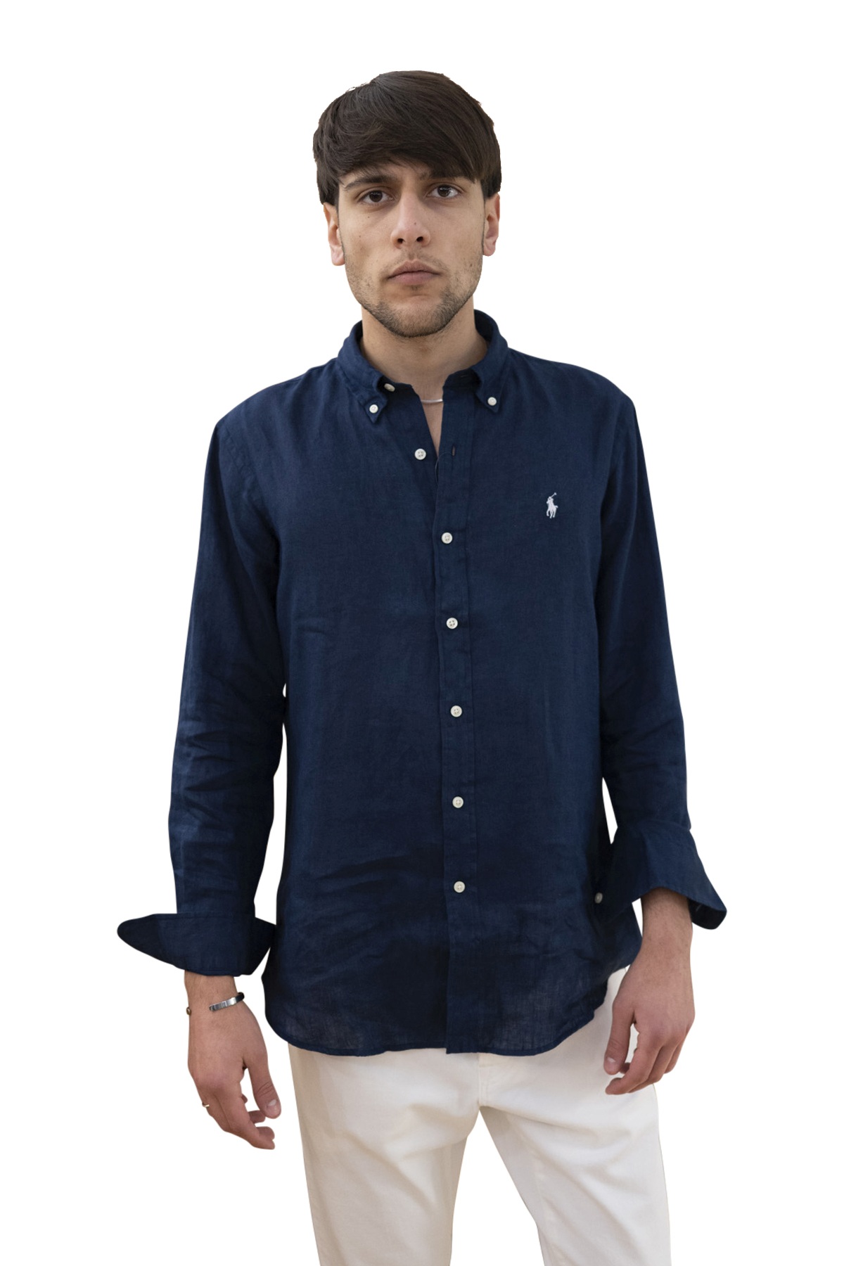 Camicia uomo in lino blu