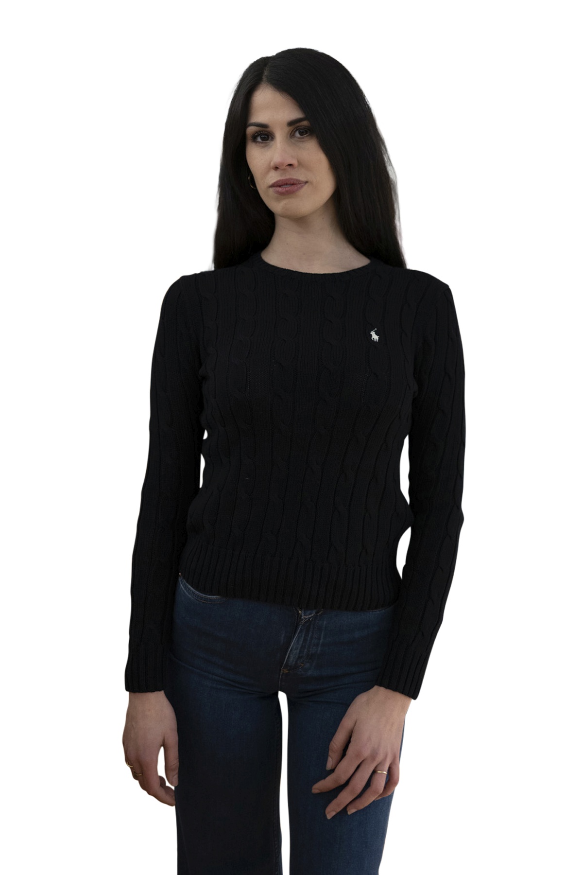 Maglia cotone a trecce nera