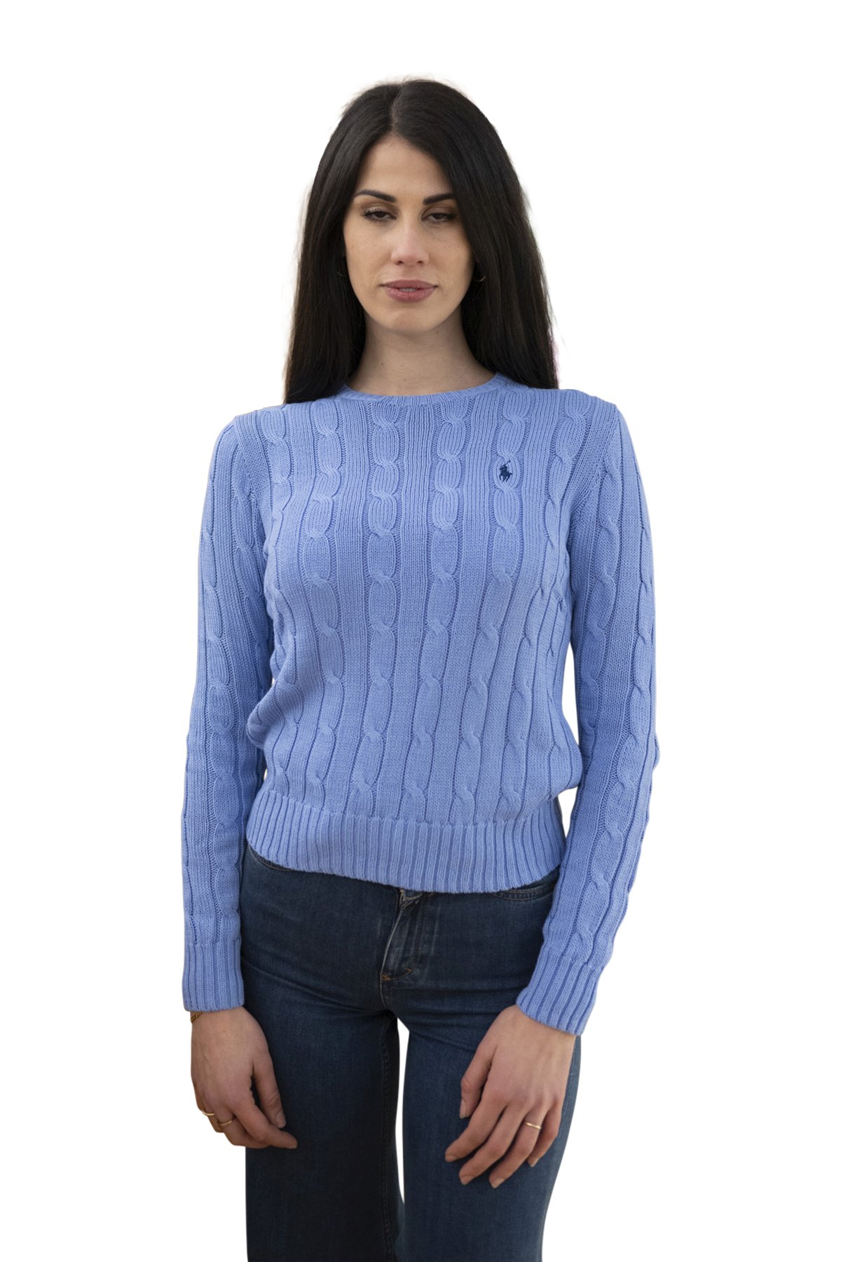 Maglia cotone a trecce azzurra