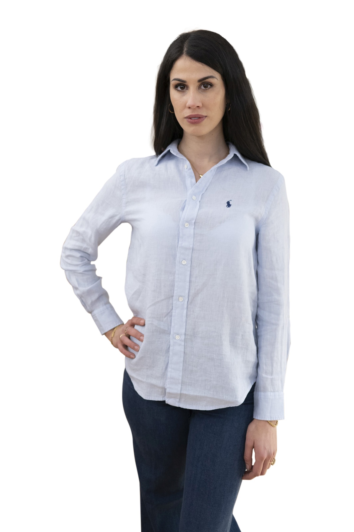 Camicia in lino celeste