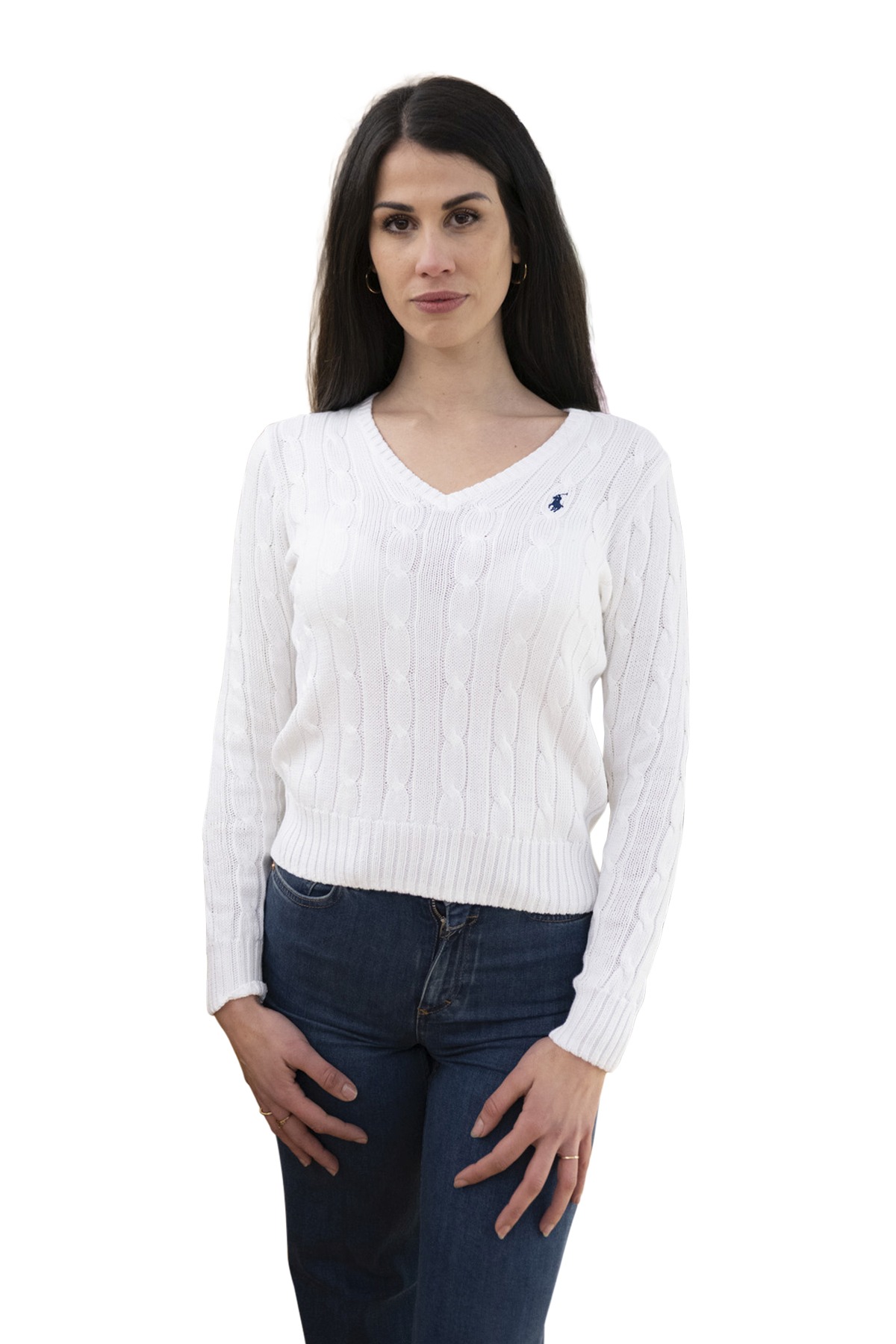 Maglia scollo a V in cotone bianco