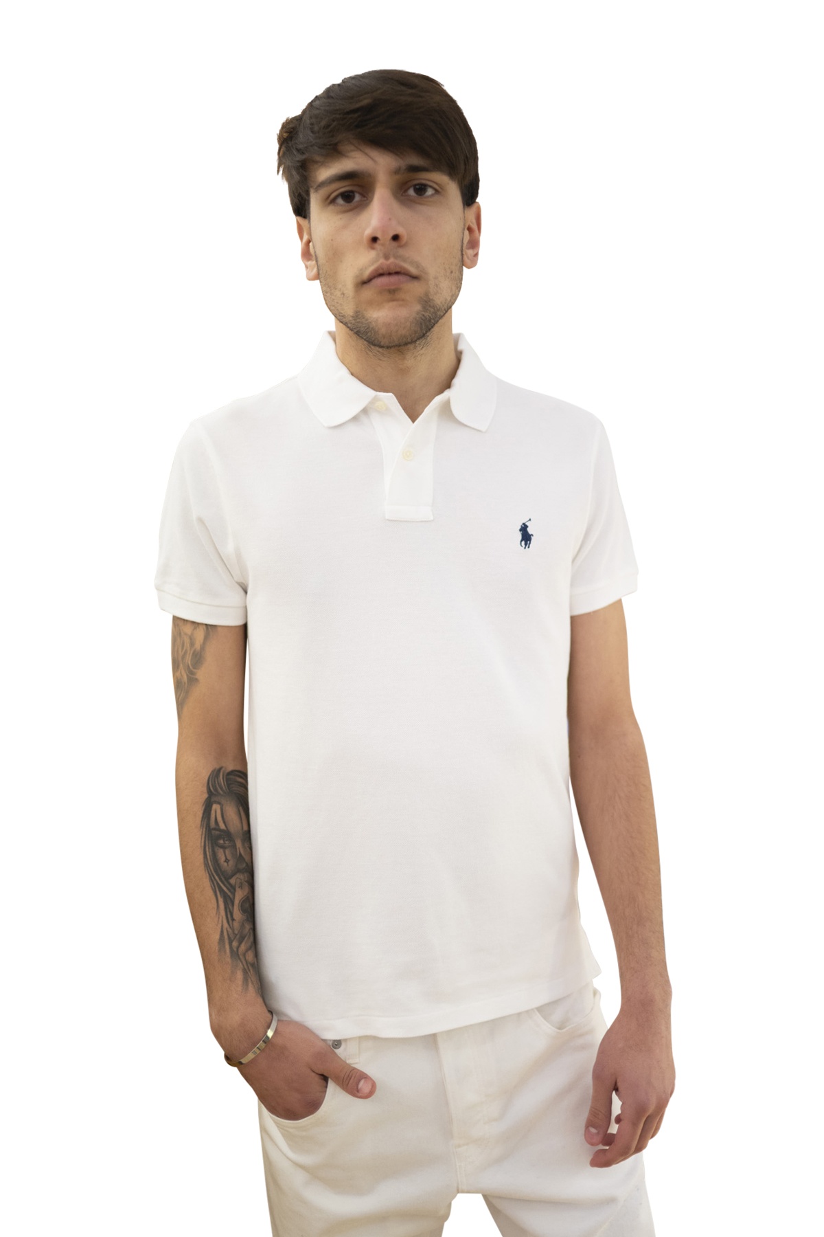 Polo bianca manica corta slim-fit