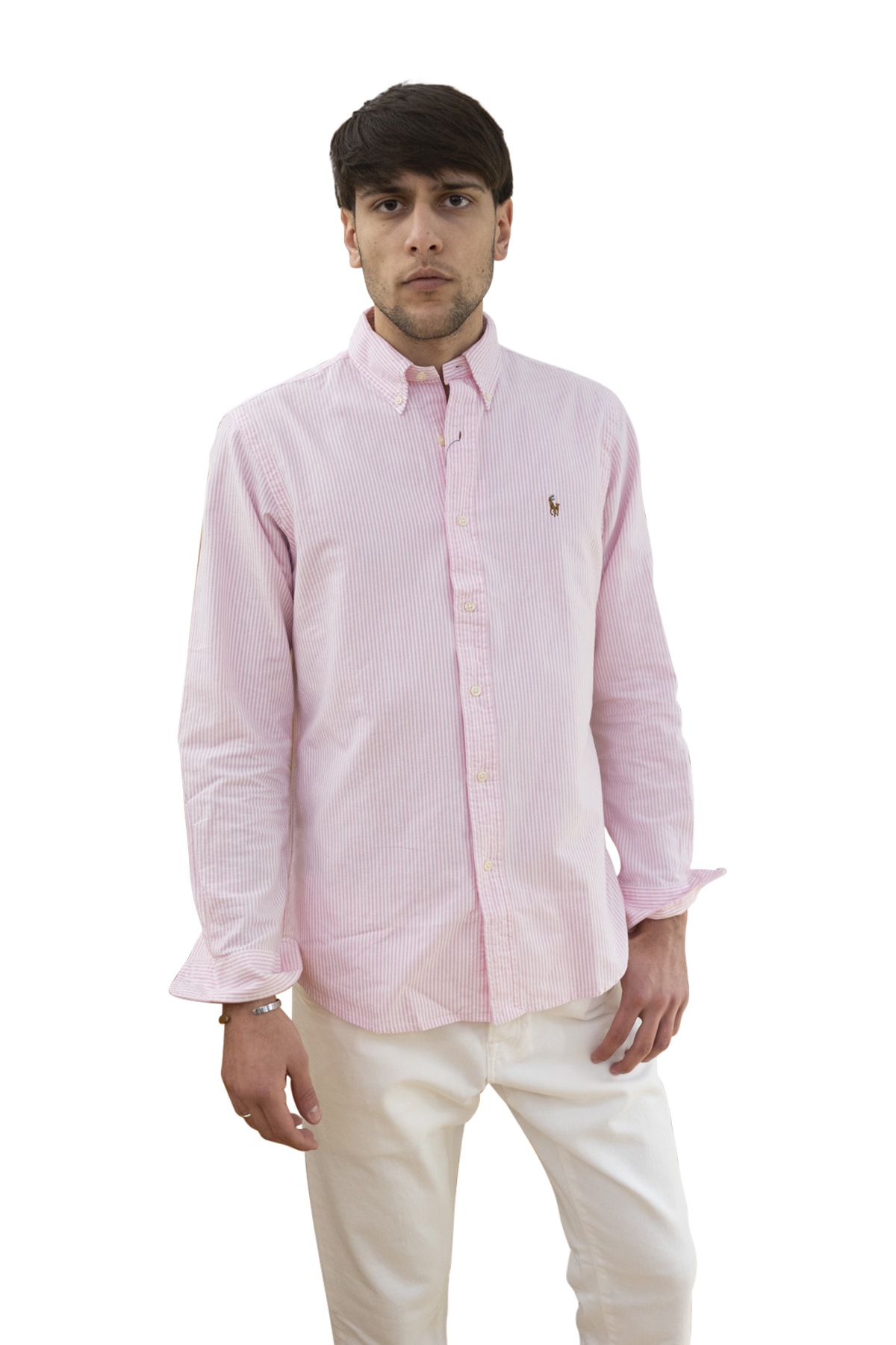 Camicia uomo arighe bianco e rosa