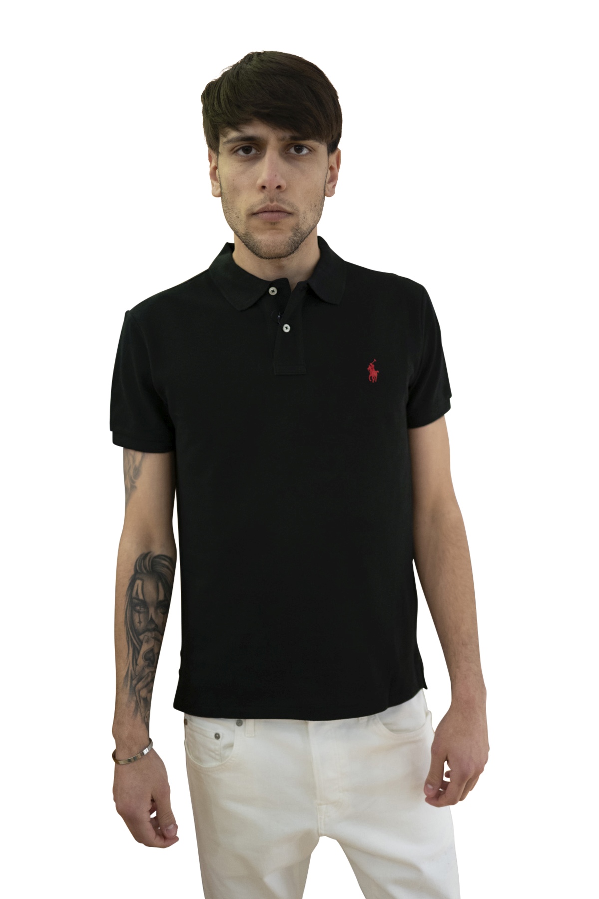 Polo nera manica corta slim-fit