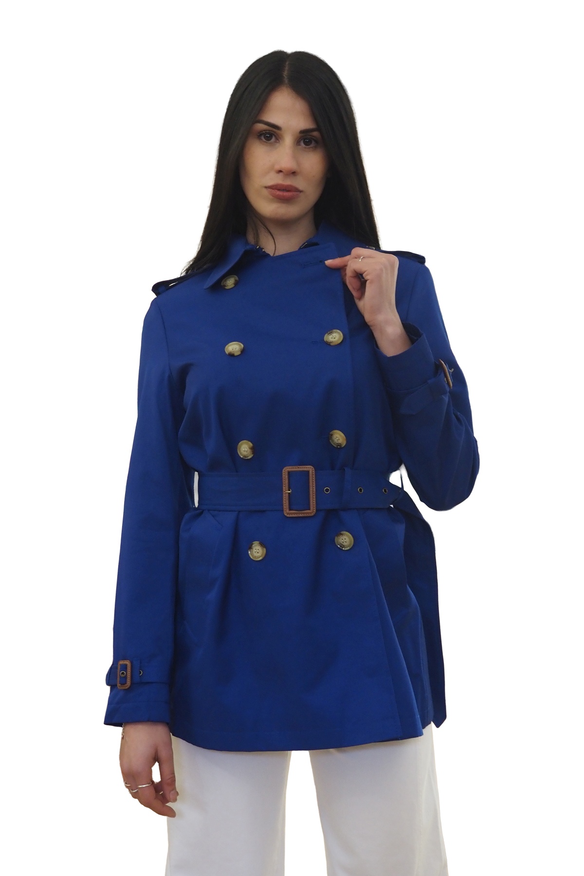 Trench donna doppiopetto azzurro