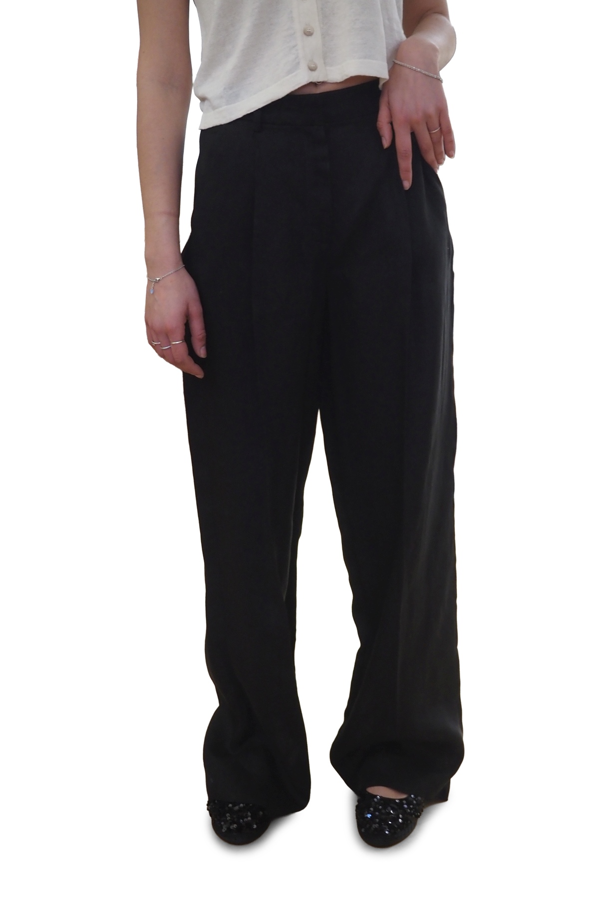 Pantaloni neri in lino con pince