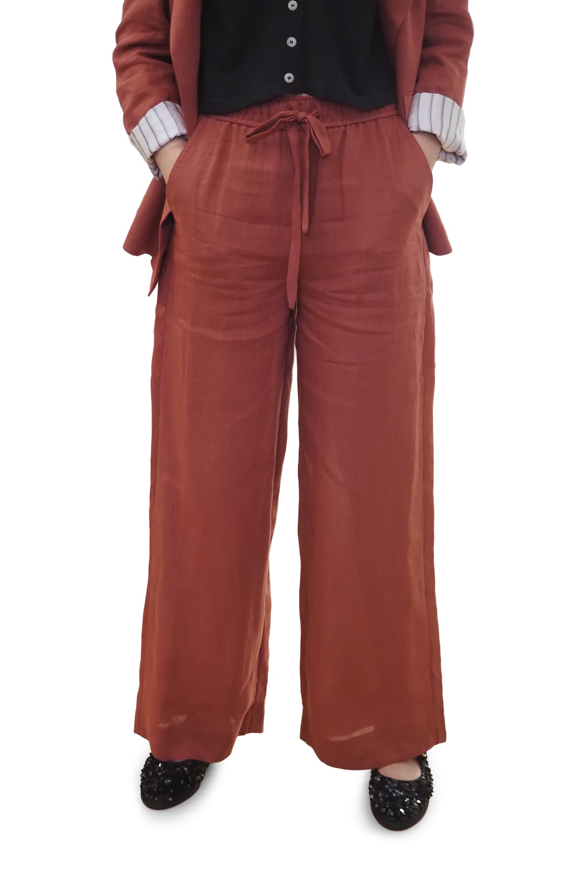 Pantaloni donna in lino rosso