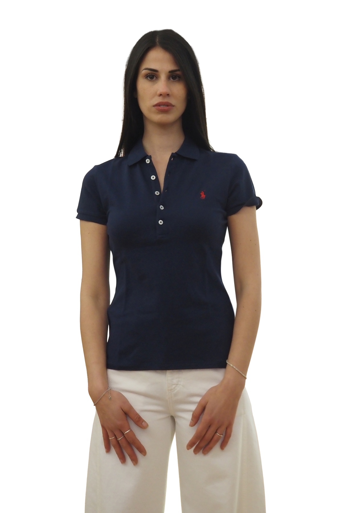 Polo donna blu manica corta