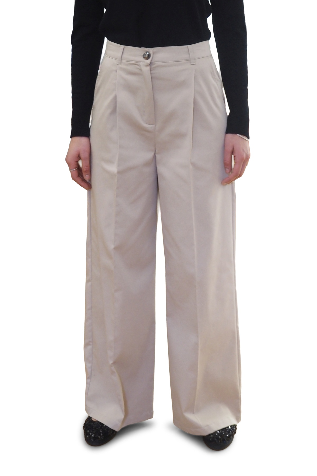 Pantaloni donna beige in raso stretch