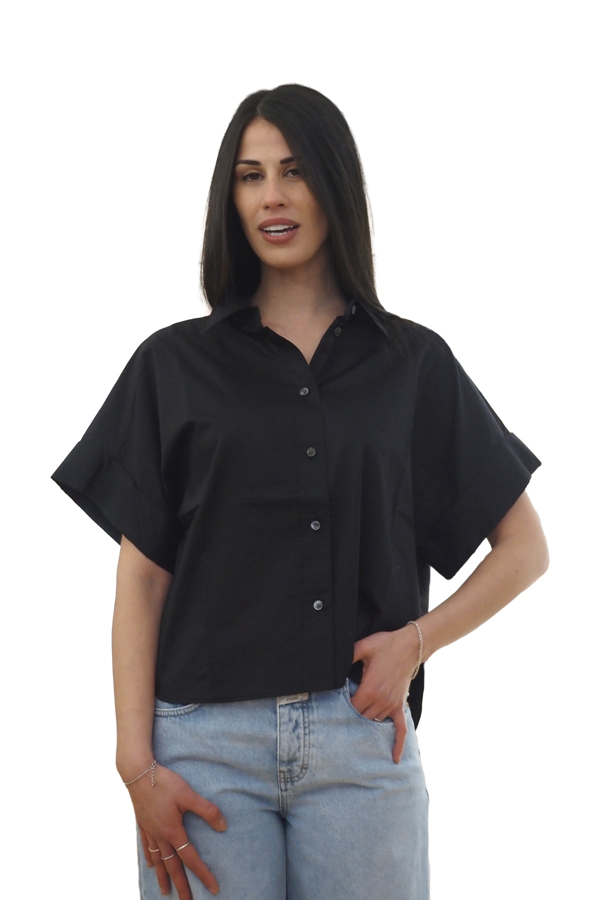 Camicia nera a manica corta
