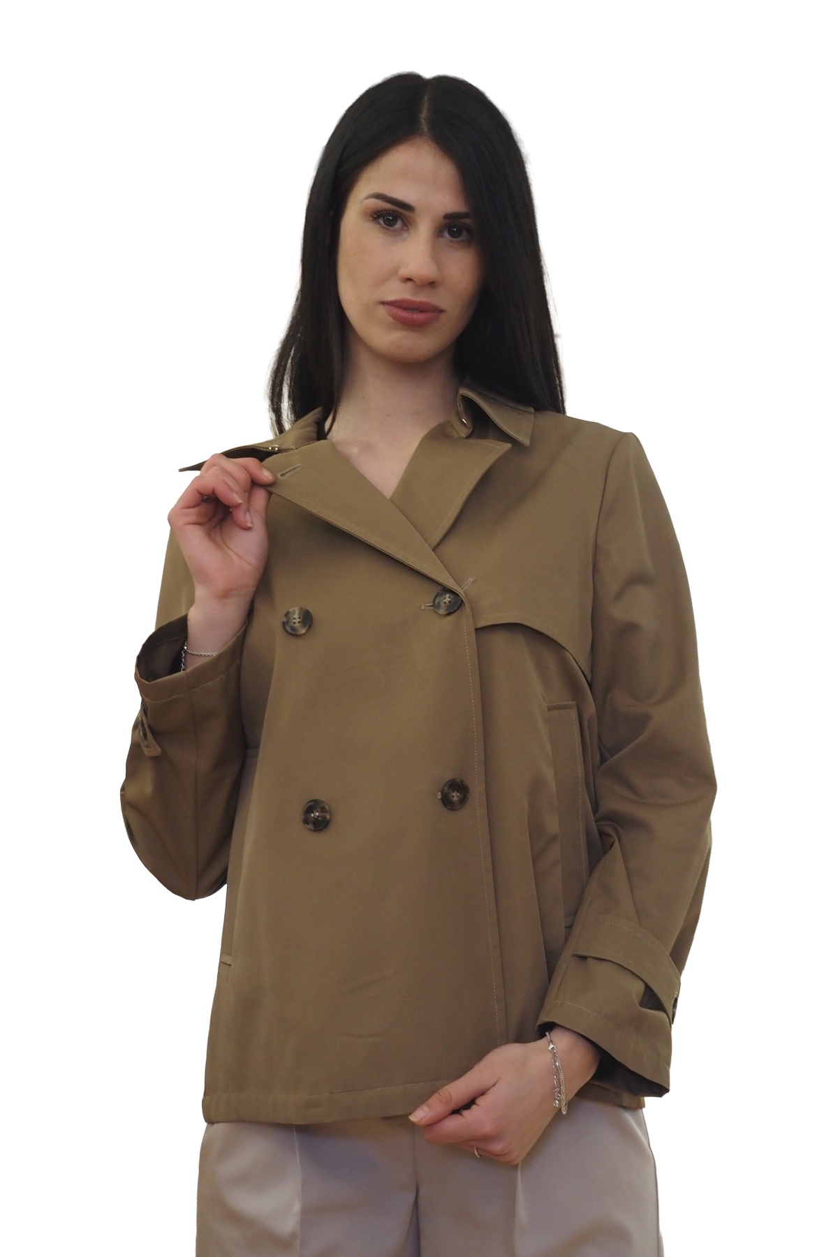 Trench donna corto tabacco