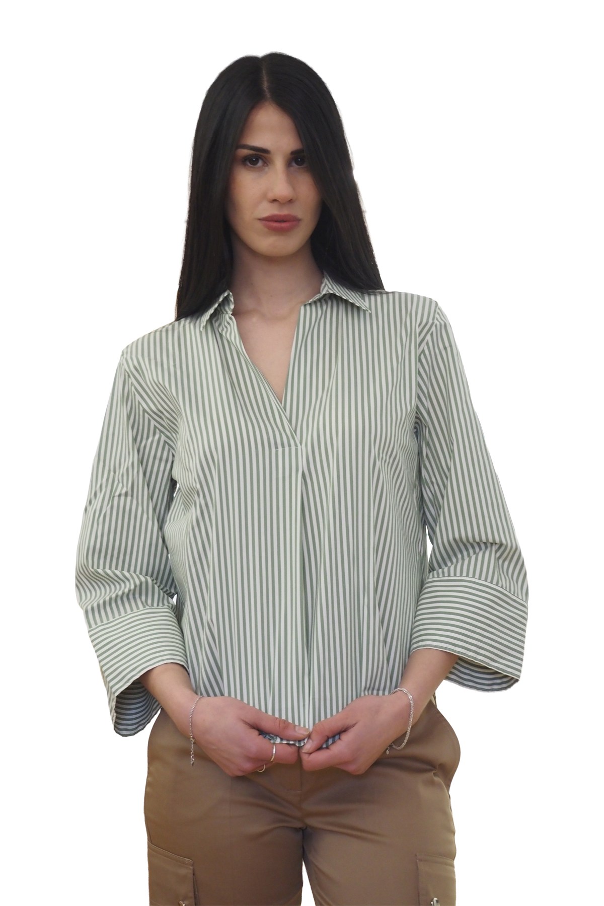 Camicia blusa a righe verdi