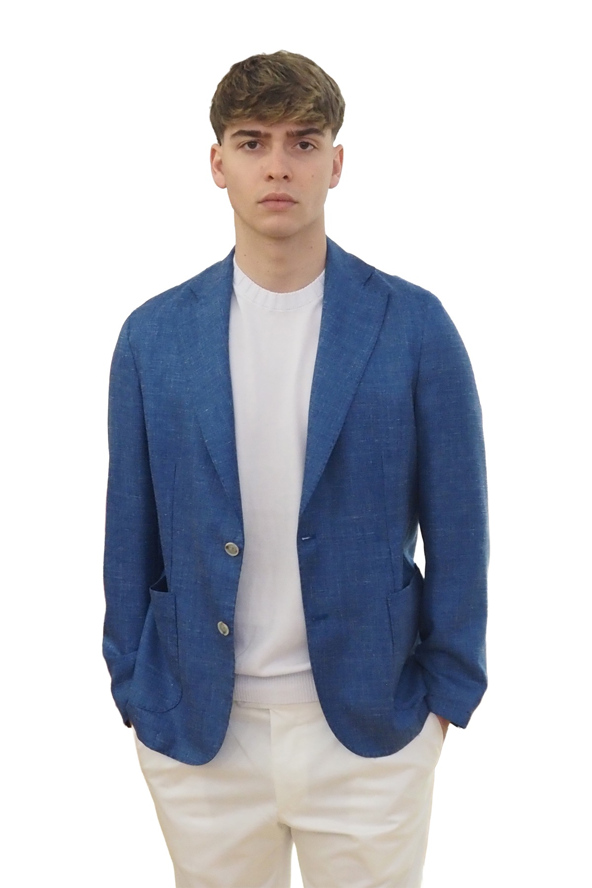 Giacca azzurra uomo misto lino
