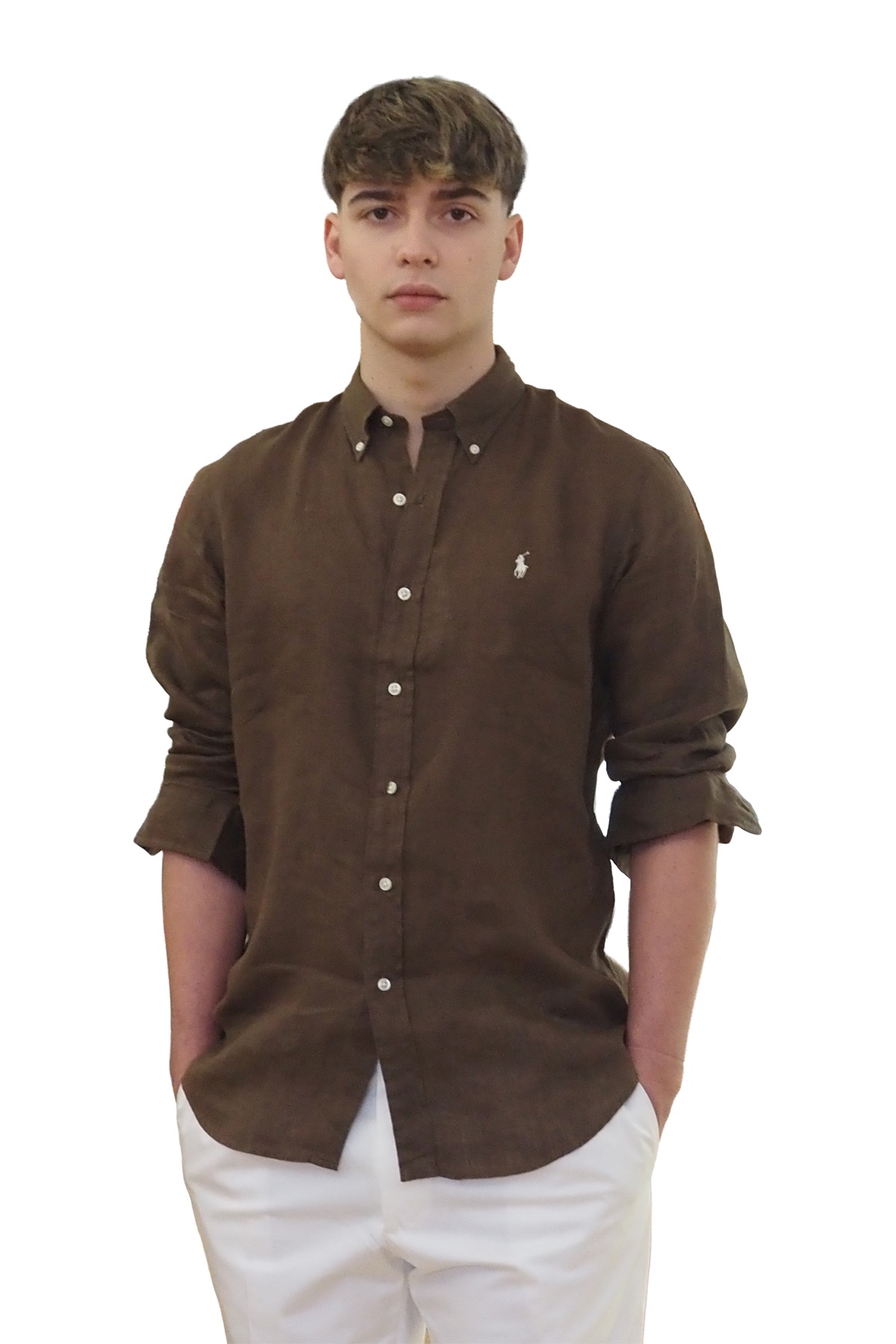 Camicia uomo marrone in lino