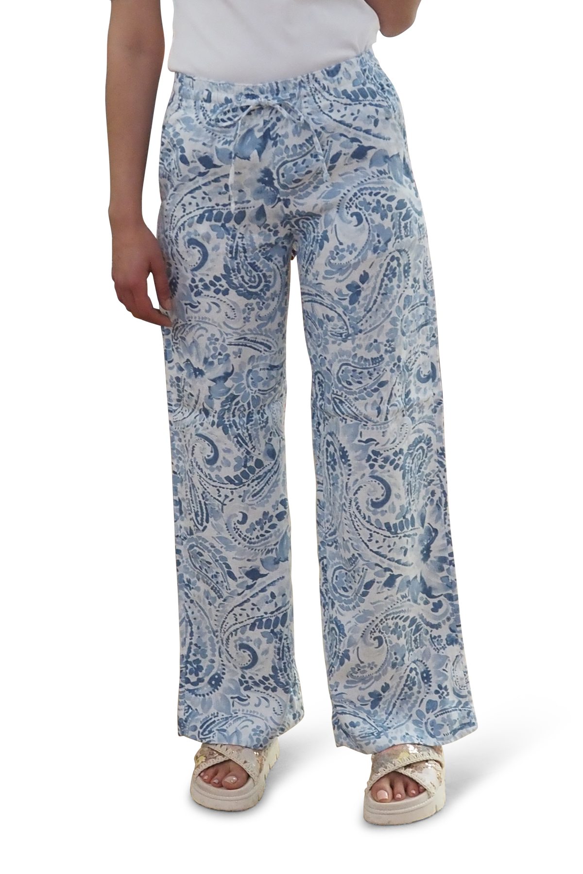 Pantaloni donna fantasia azzurra