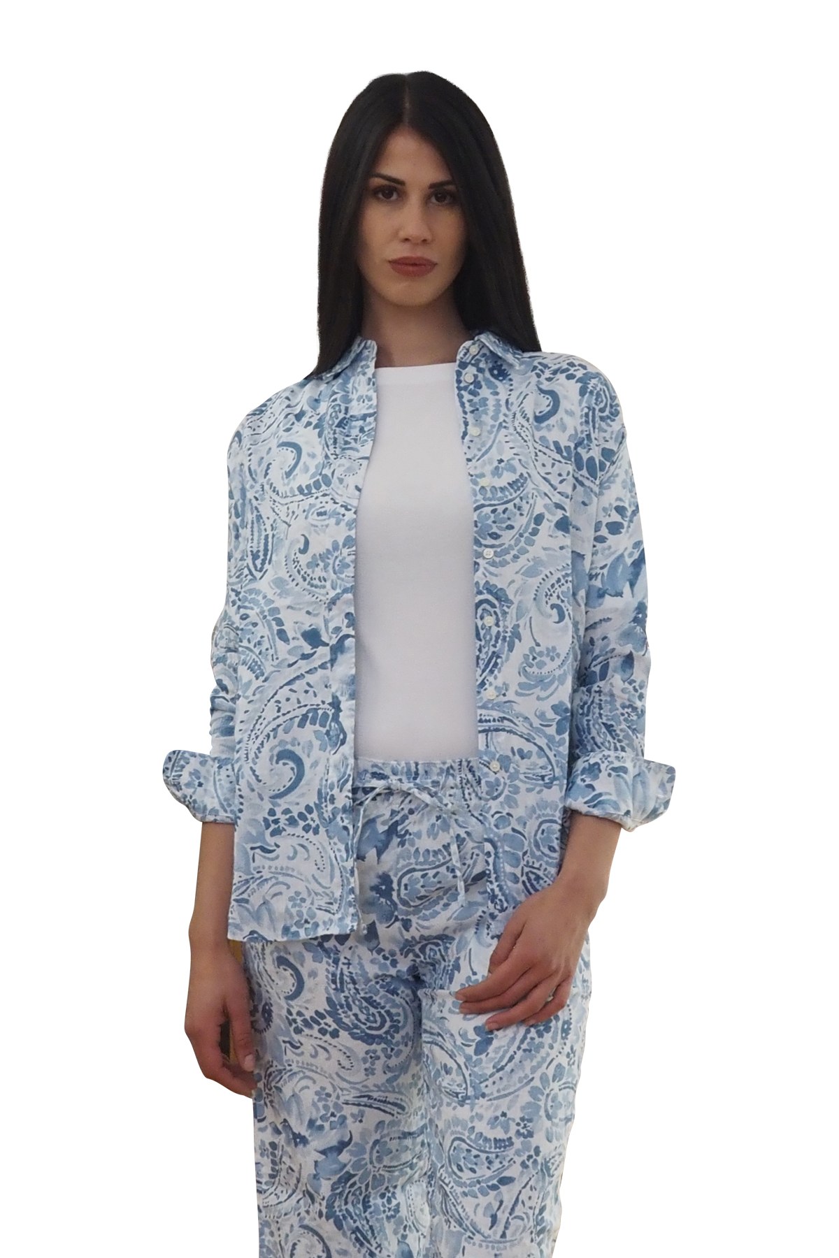 Camicia donna fantasia azzurra