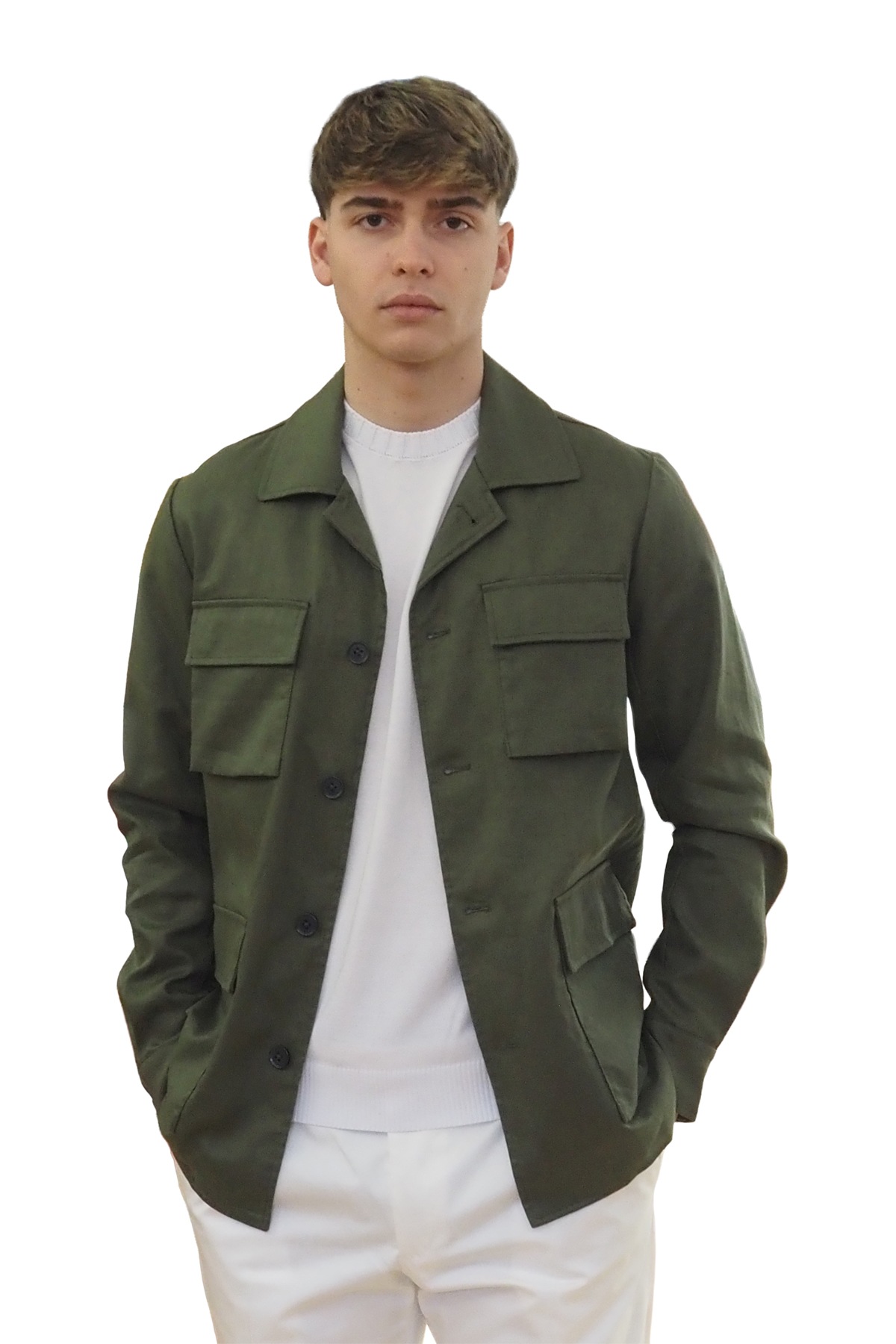 Sahariana uomo verde in lino