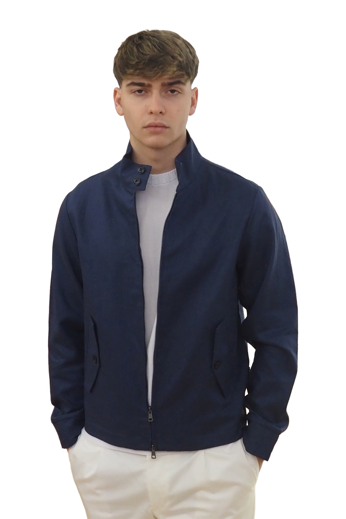 Bomber blu da uomo in lino