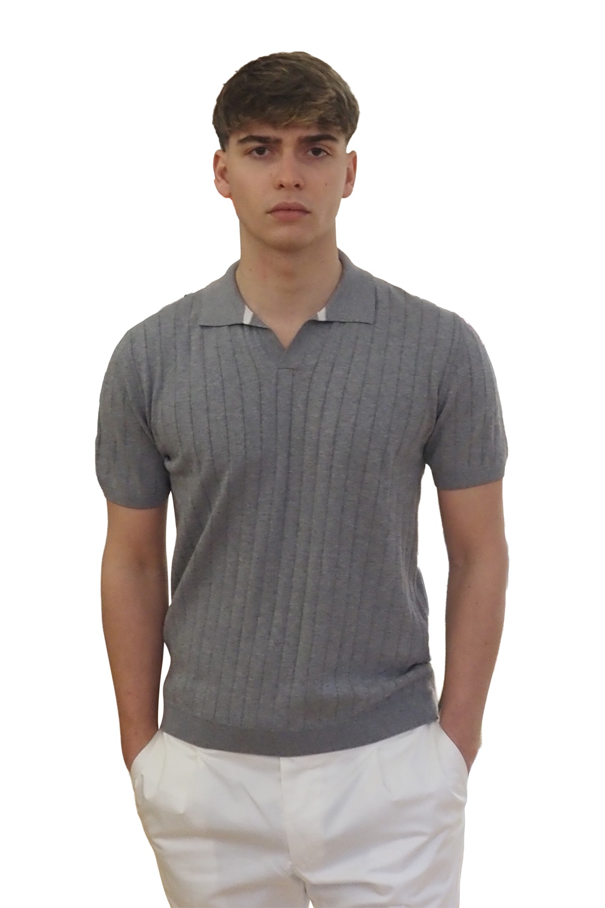 Polo grigia in maglia da uomo