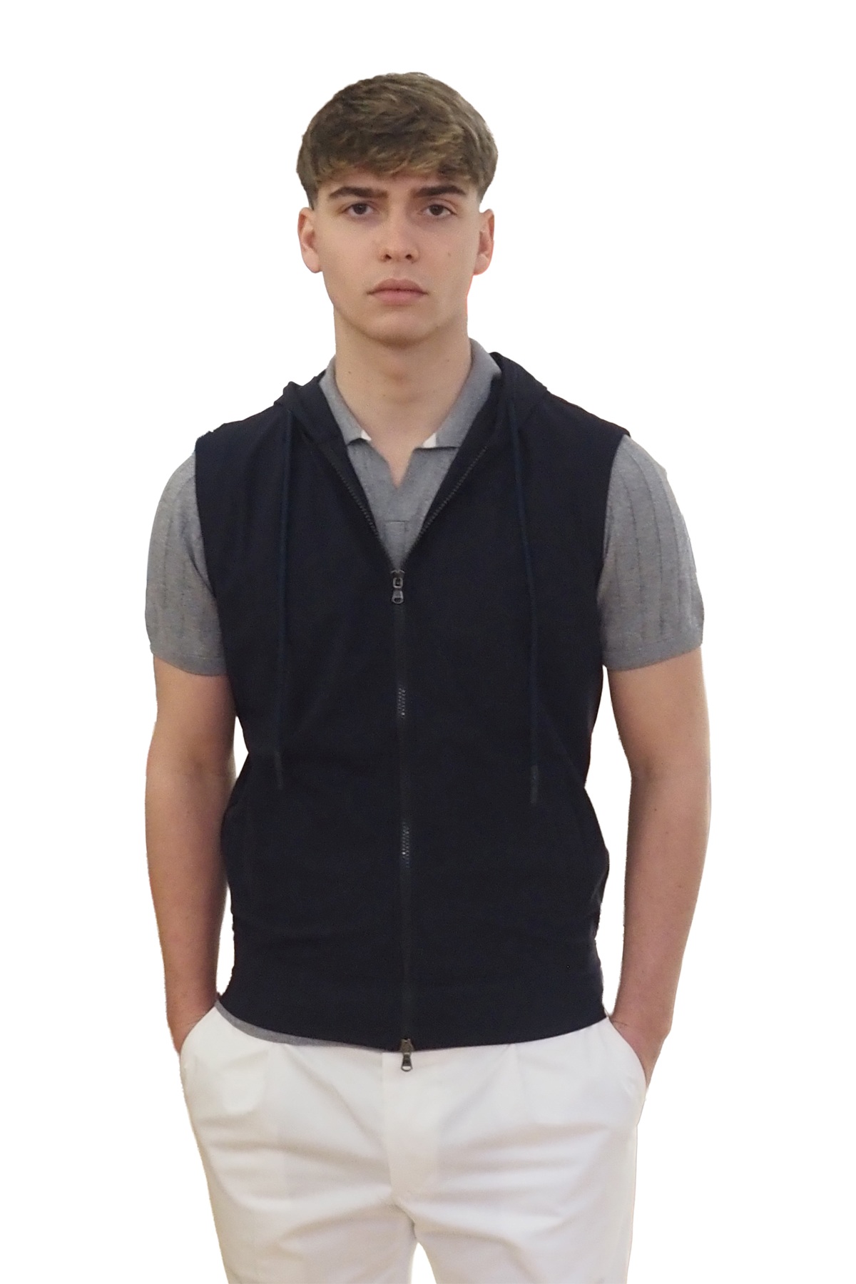 Gilet tecnico blu con cappuccio