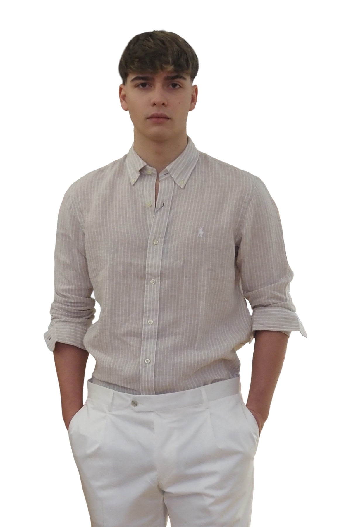 Camicia lino riga bianca e beige